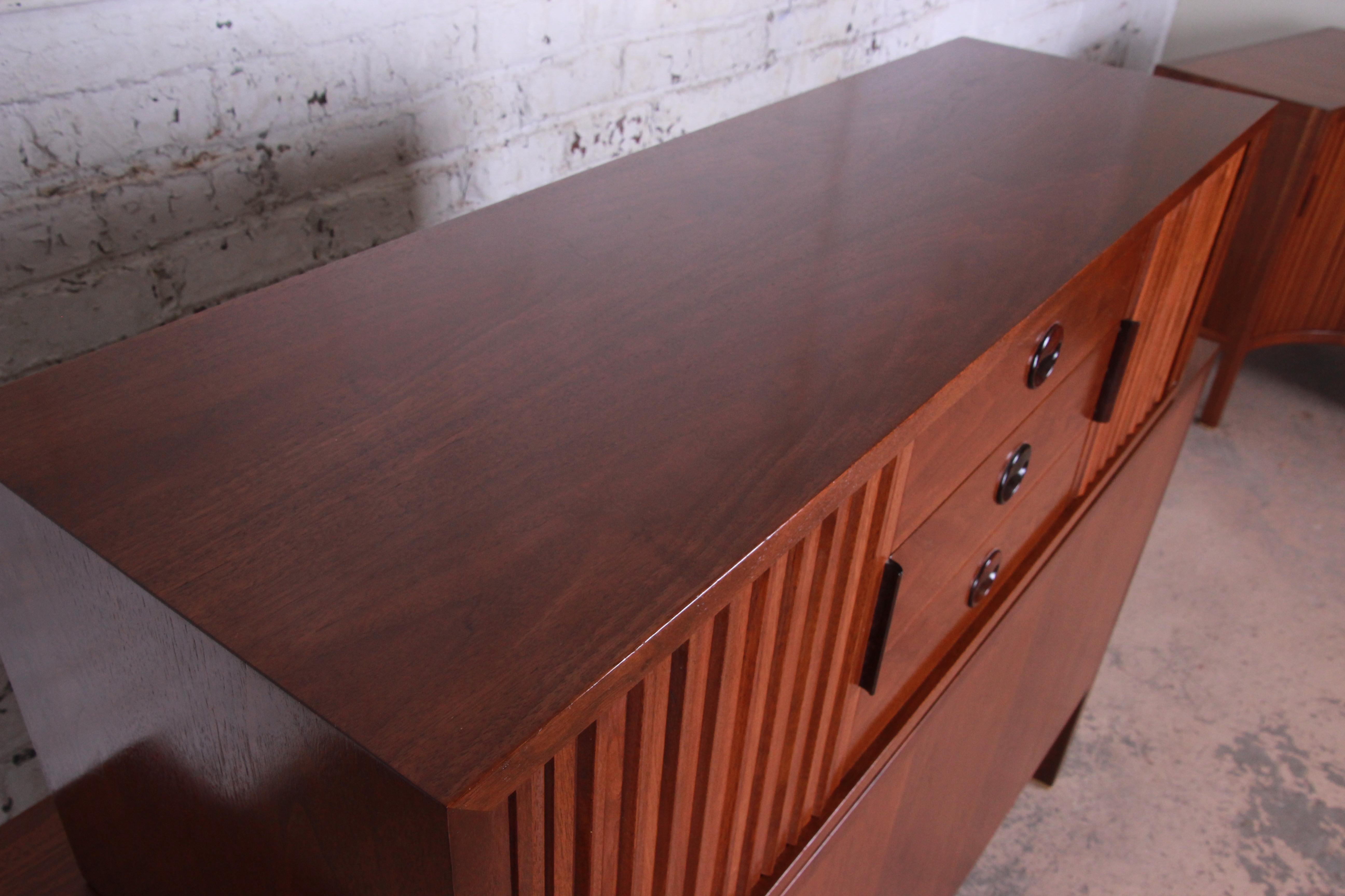 Edward Wormley for Dunbar Tambour Door Walnut Floating Wall-Hanging Credenza 2