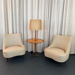 Edward Wormley For Dunbar Teardrop Slipper Chairs With Snack Table Floor Lamp