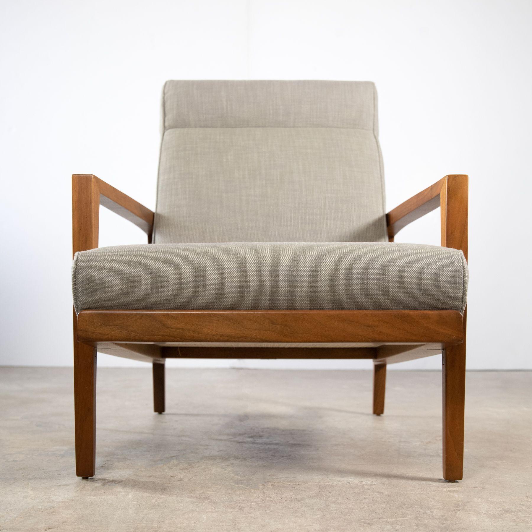 Mid-Century Modern Edward Wormley for Dunbar Tilt-Back Sheridan Lounge Chair in Walnut Cane & Brass For Sale