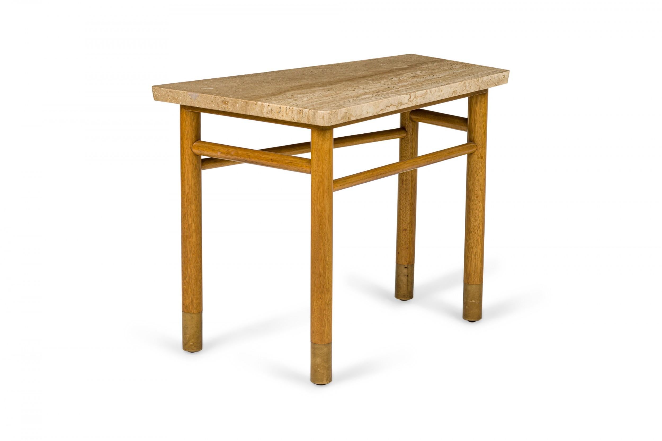 American Edward Wormley for Dunbar Travertine and Light Wood Wedge End / Side Table For Sale