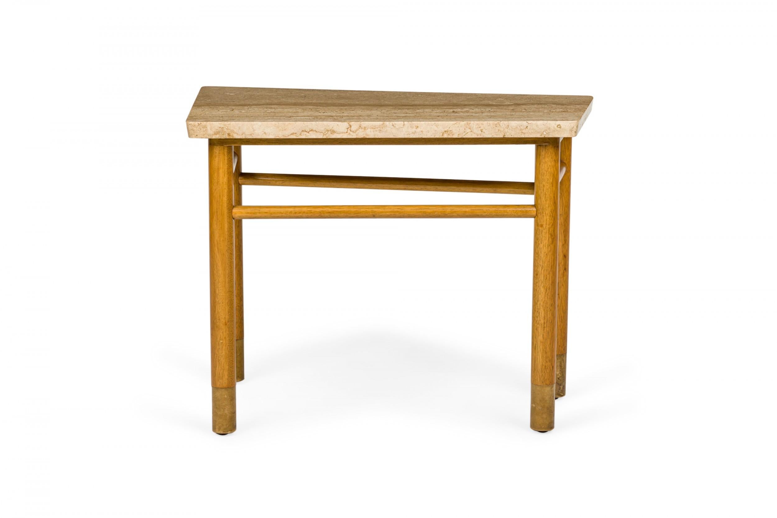 Edward Wormley for Dunbar Travertine and Light Wood Wedge End / Side Table In Good Condition For Sale In New York, NY