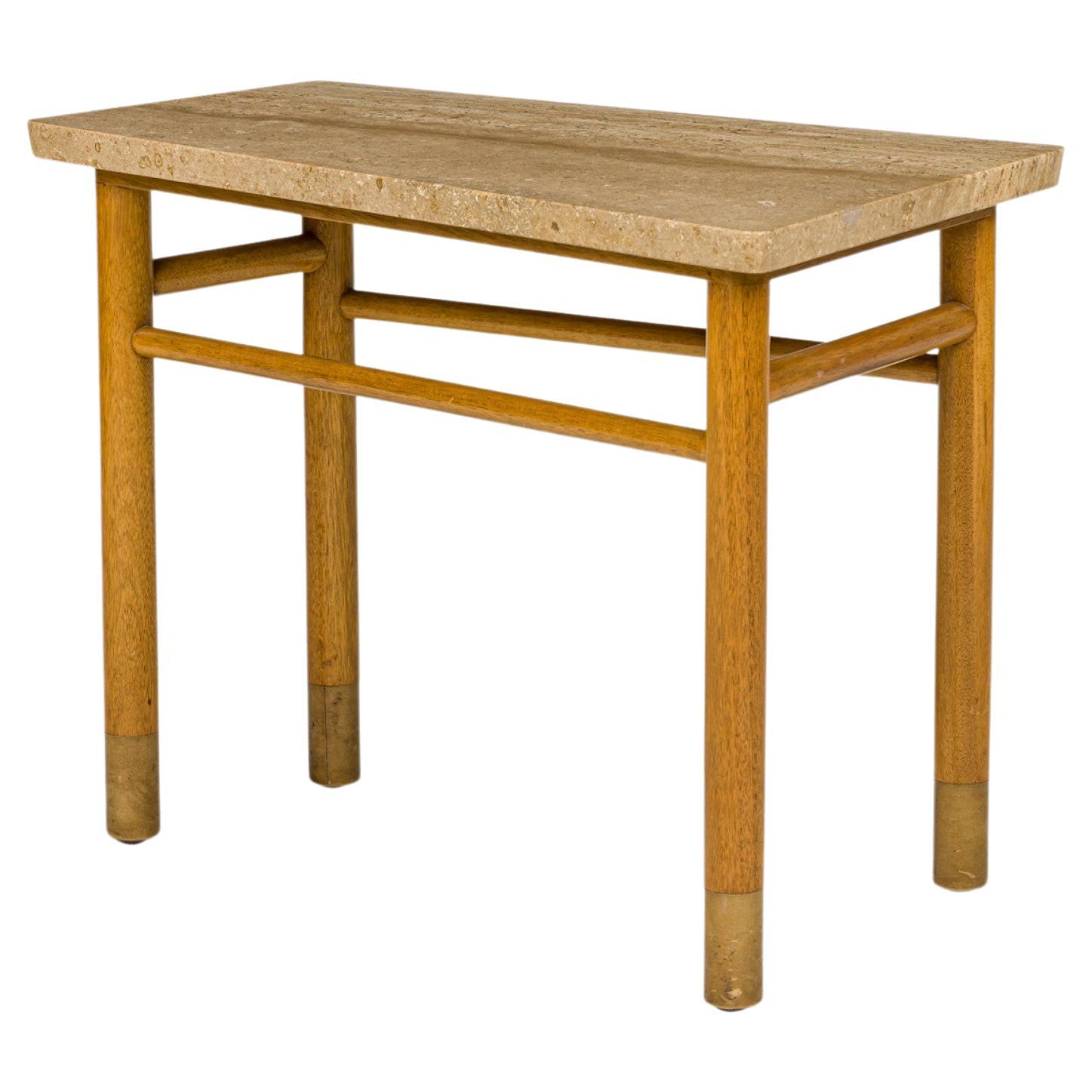 Edward Wormley für Dunbar Travertin und helles Holz Wedge End / Side Table