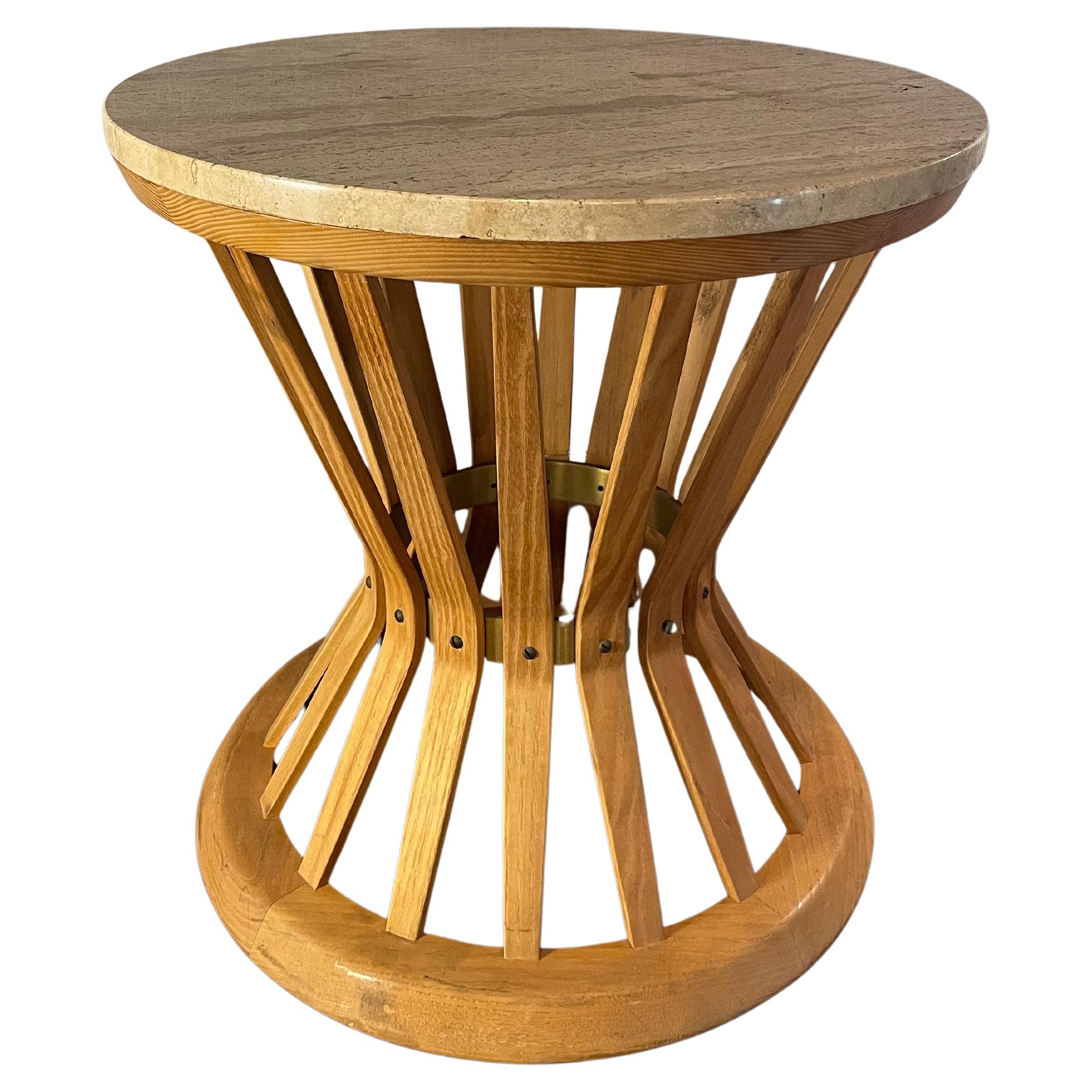 Edward Wormley for Dunbar Travertine & Sculpted Walnut Sheaf of Wheat Table