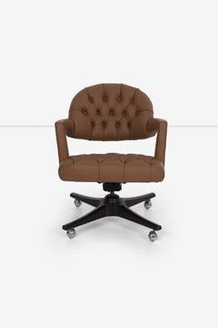 Edward Wormley for Dunbar Tufted Cantilevered Desk Chair in Spinneybeck Saddle L