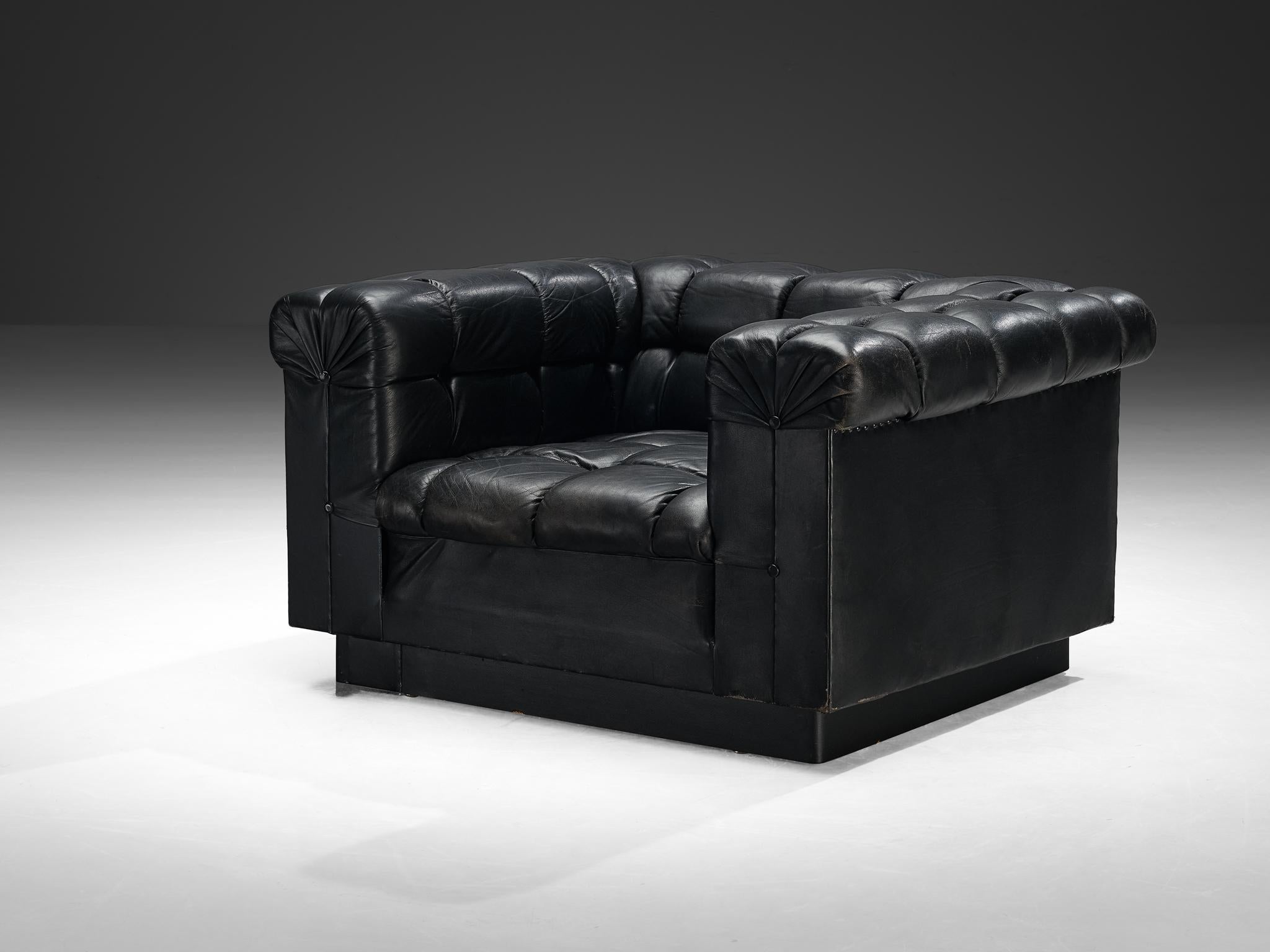 Edward Wormley for Dunbar Tufted 'Party' Club Chair in Black Leather For Sale 4