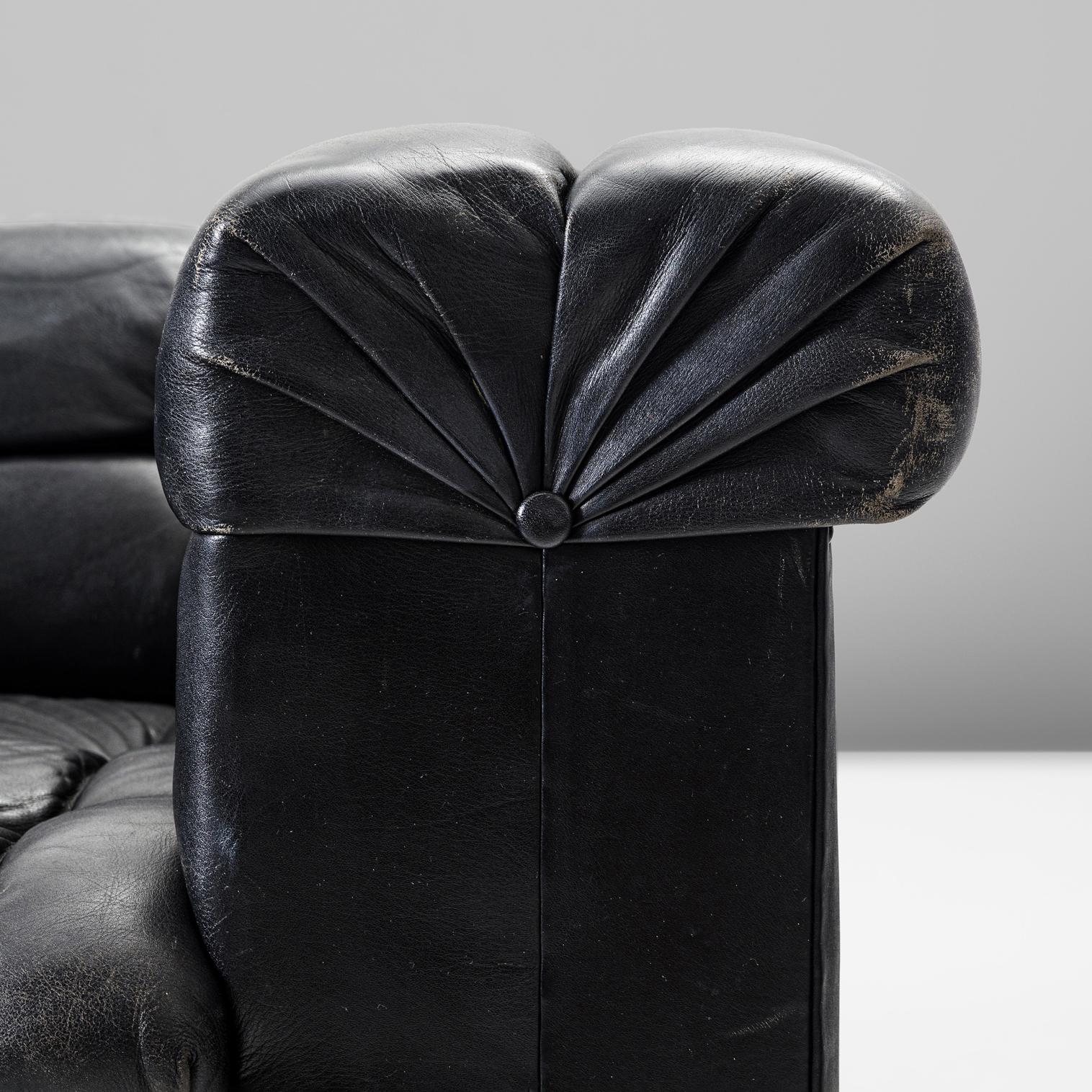 Mid-Century Modern Edward Wormley for Dunbar Tufted 'Party' Club Chair in Black Leather For Sale