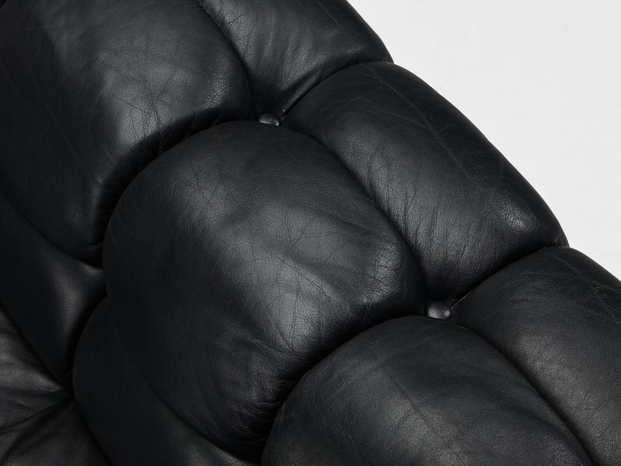Mid-Century Modern Edward Wormley for Dunbar Tufted 'Party' Club Chair in Black Leather For Sale