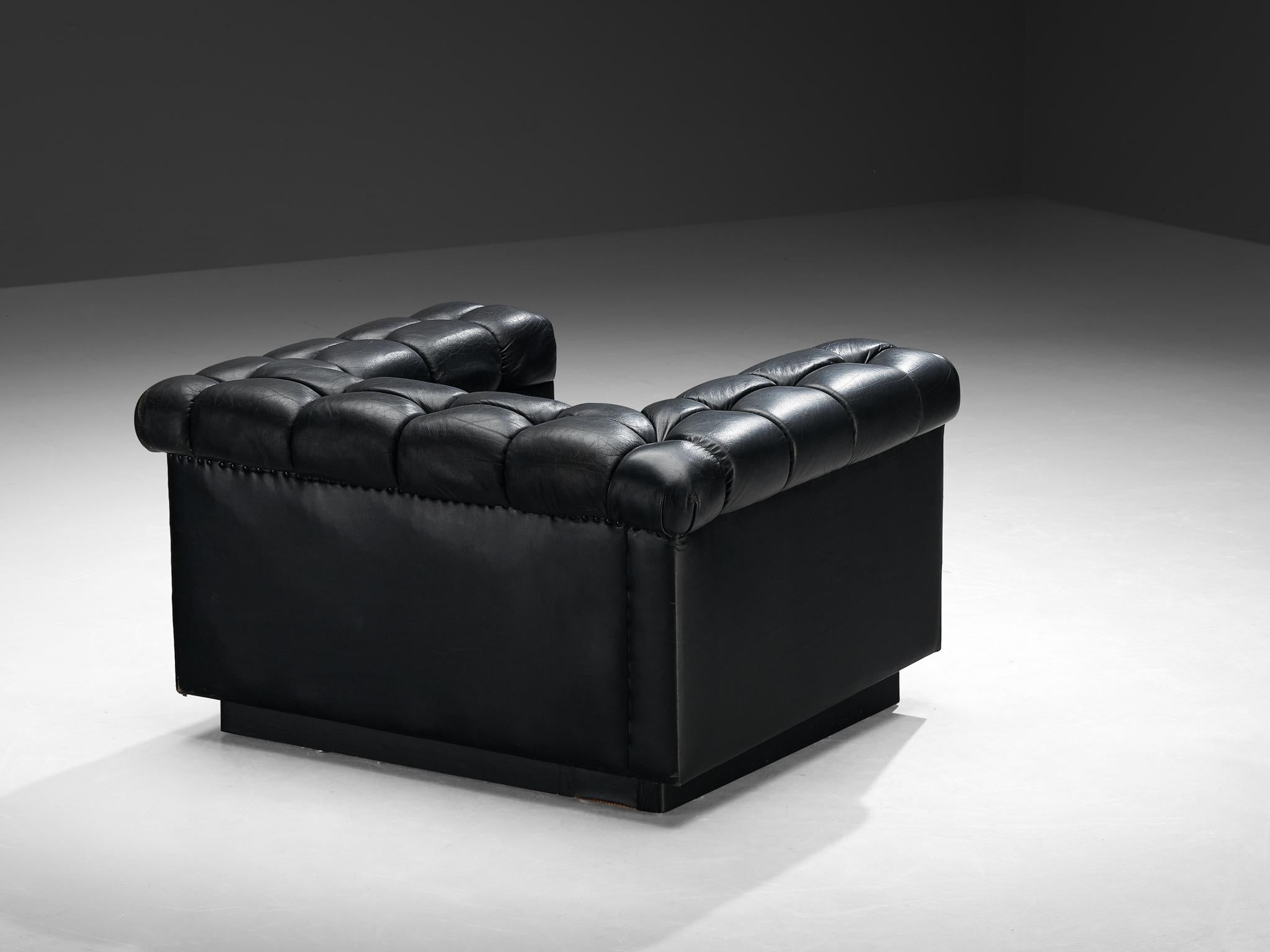 American Edward Wormley for Dunbar Tufted 'Party' Club Chair in Black Leather For Sale