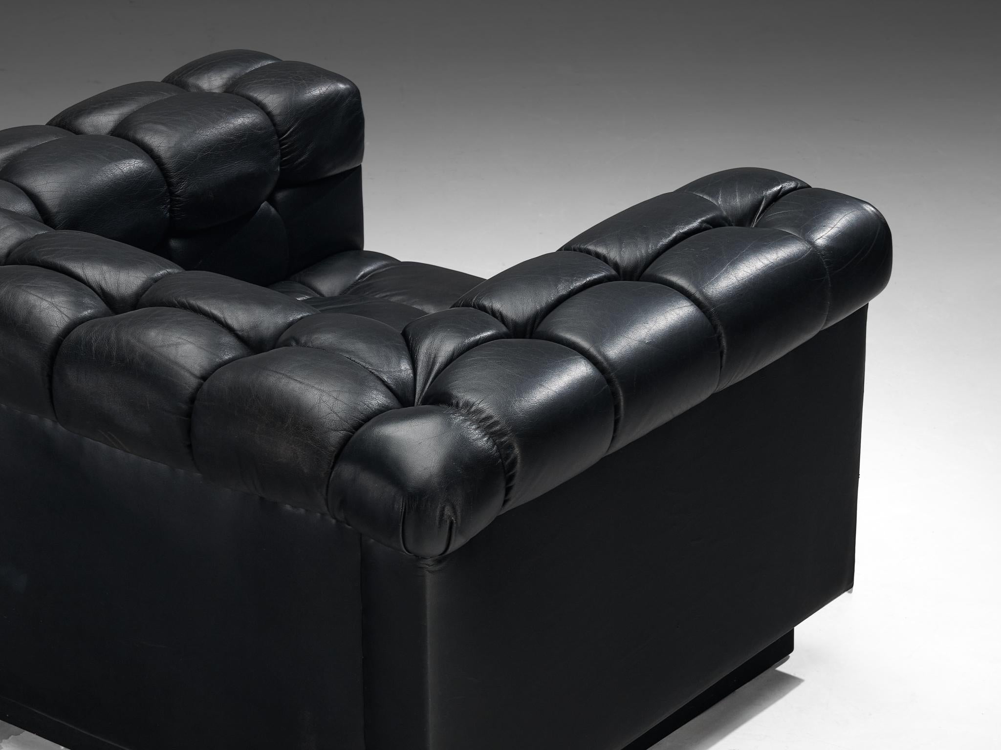 Mid-20th Century Edward Wormley for Dunbar Tufted 'Party' Club Chair in Black Leather For Sale