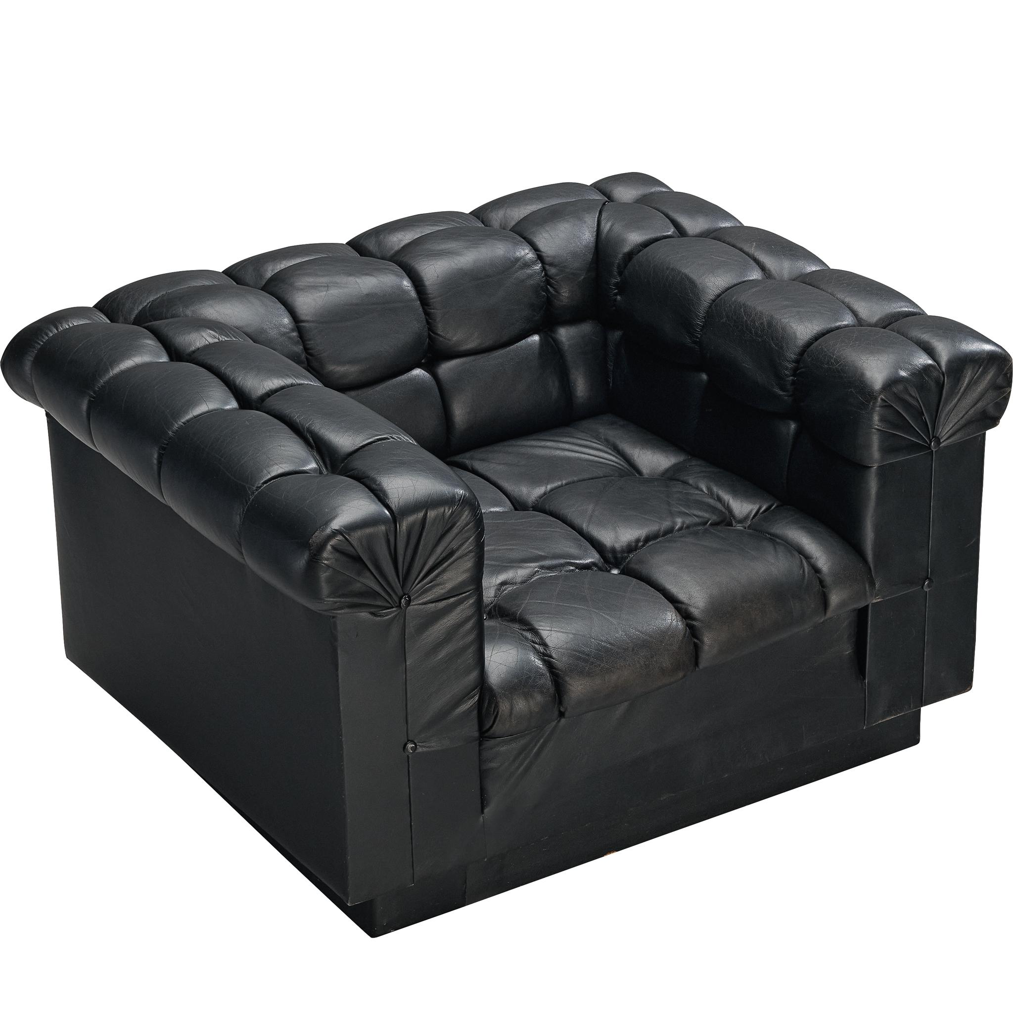 Edward Wormley for Dunbar Tufted 'Party' Club Chair in Black Leather