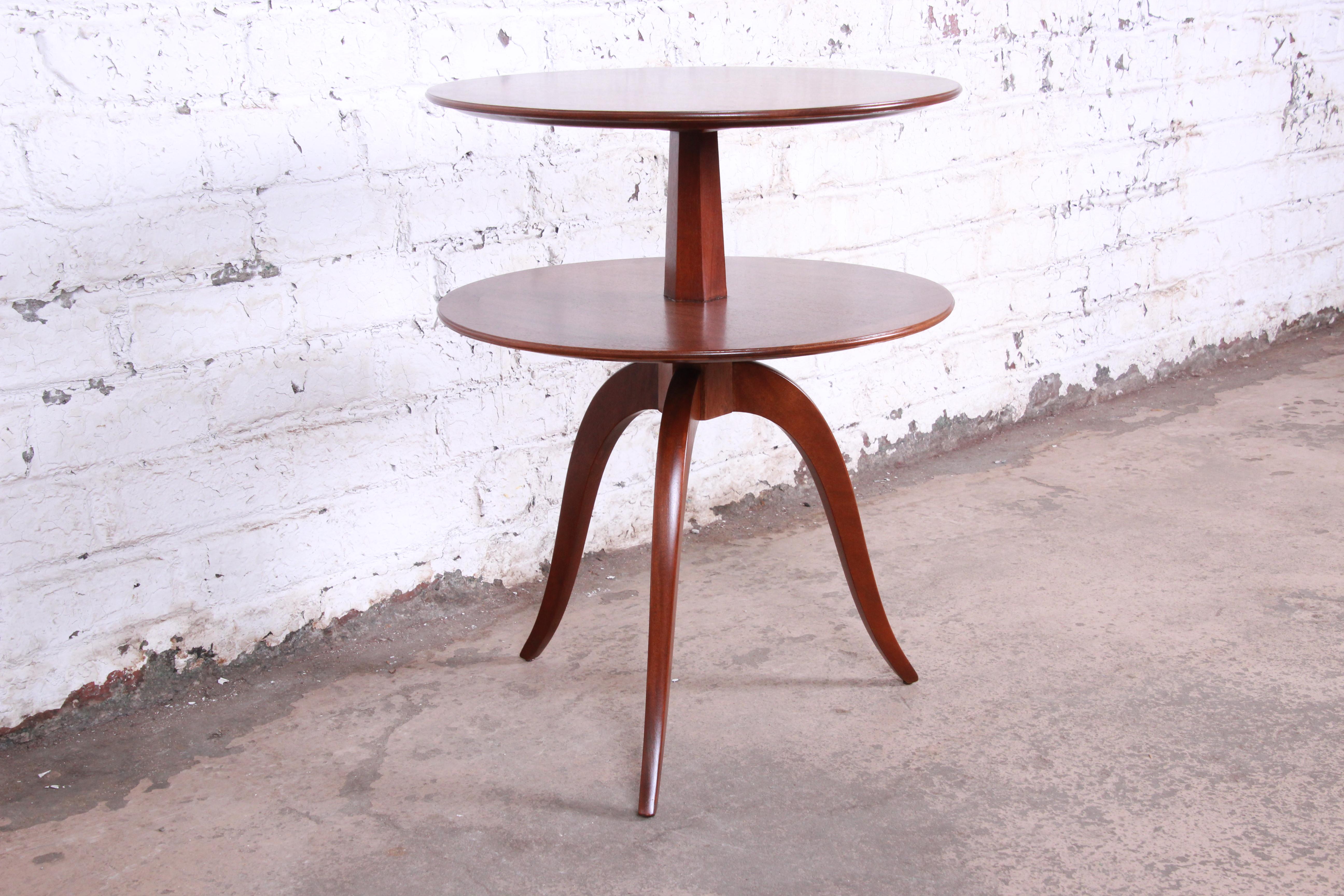 Edward Wormley for Dunbar Two-Tier Mahogany Side Table, Newly Restored In Excellent Condition In South Bend, IN