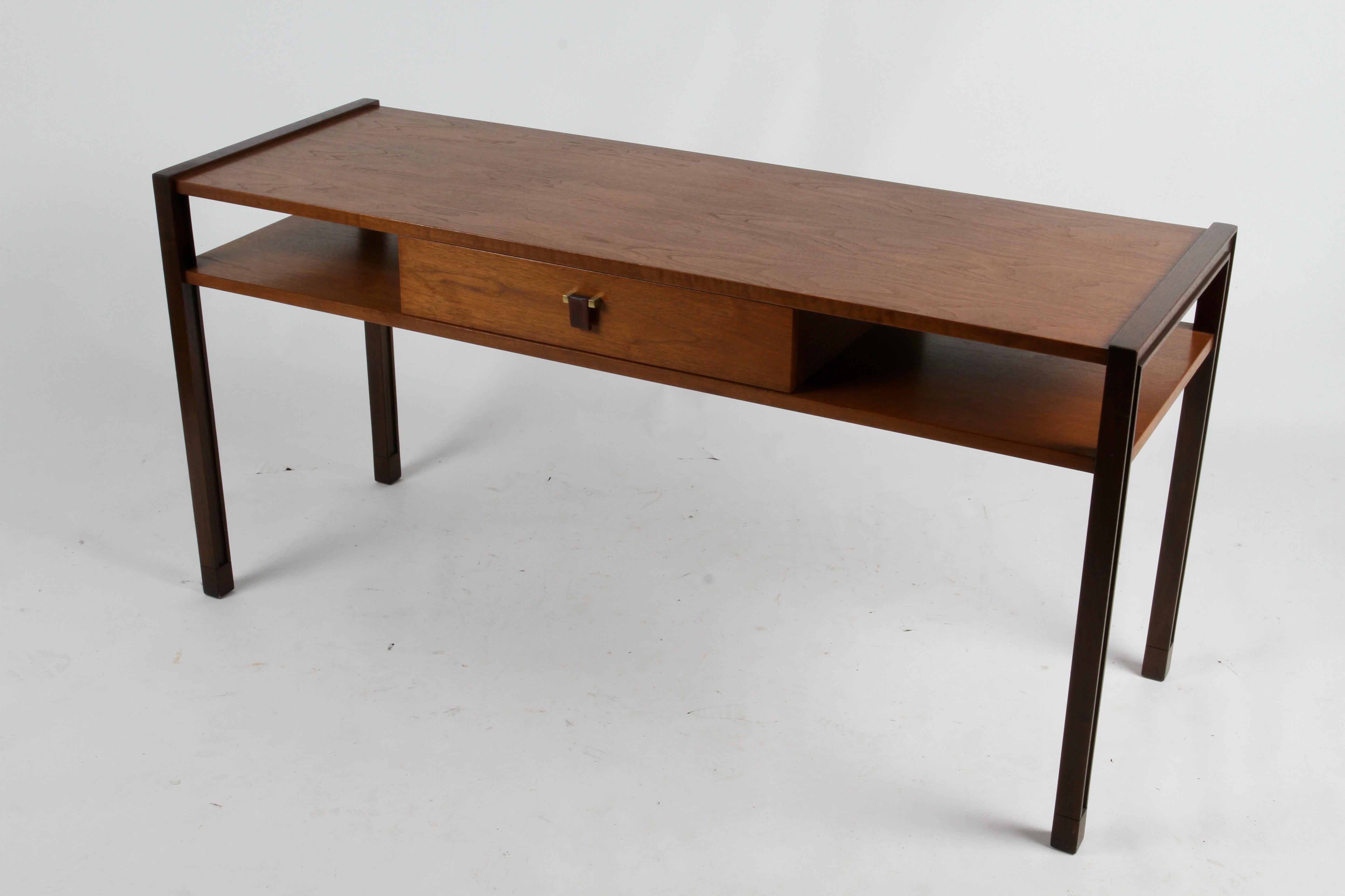 Mid-Century Modern Edward Wormley for Dunbar Two-Tone Walnut Console or Sofa Table with Drawer