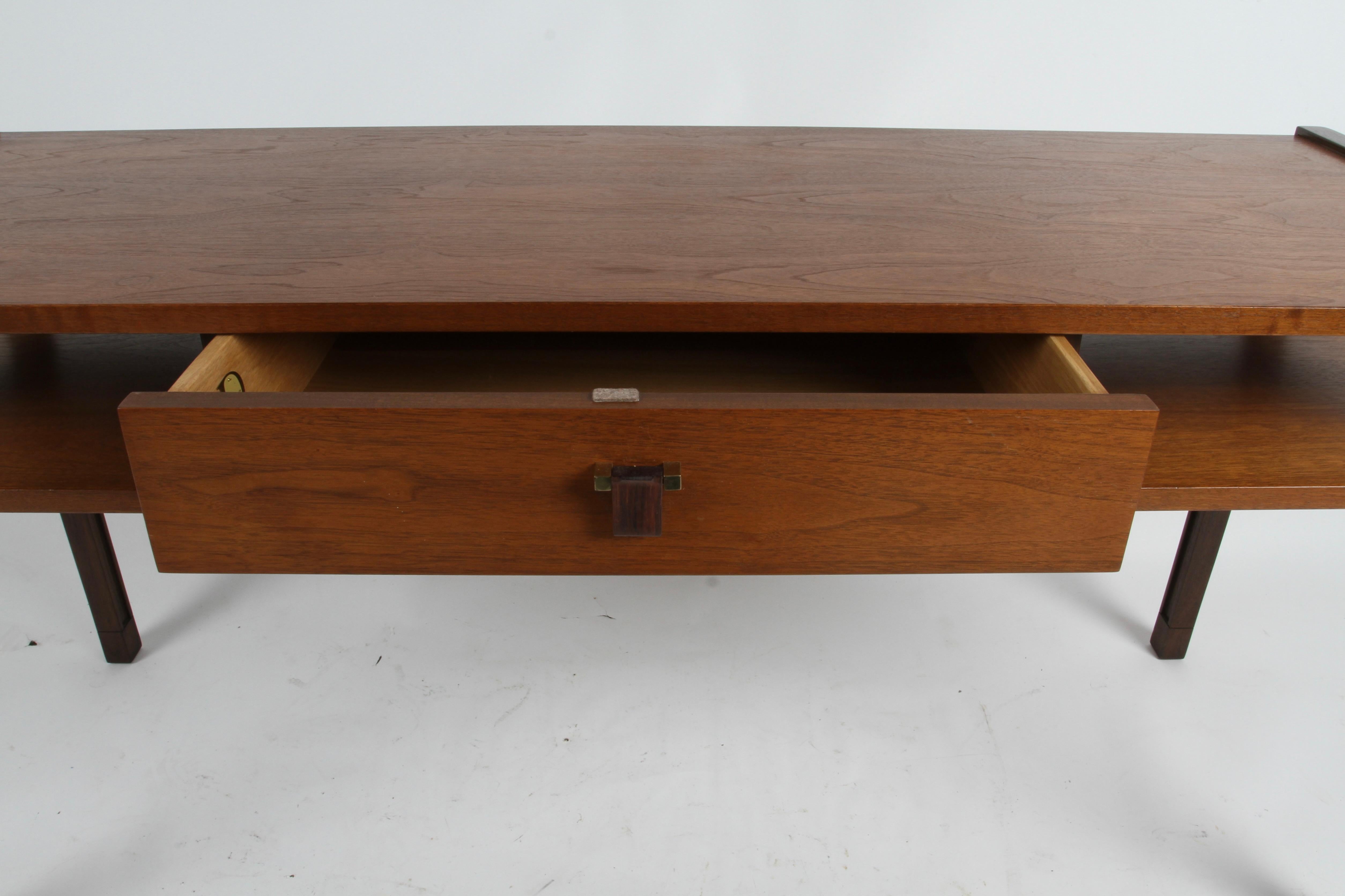 American Edward Wormley for Dunbar Two-Tone Walnut Console or Sofa Table with Drawer
