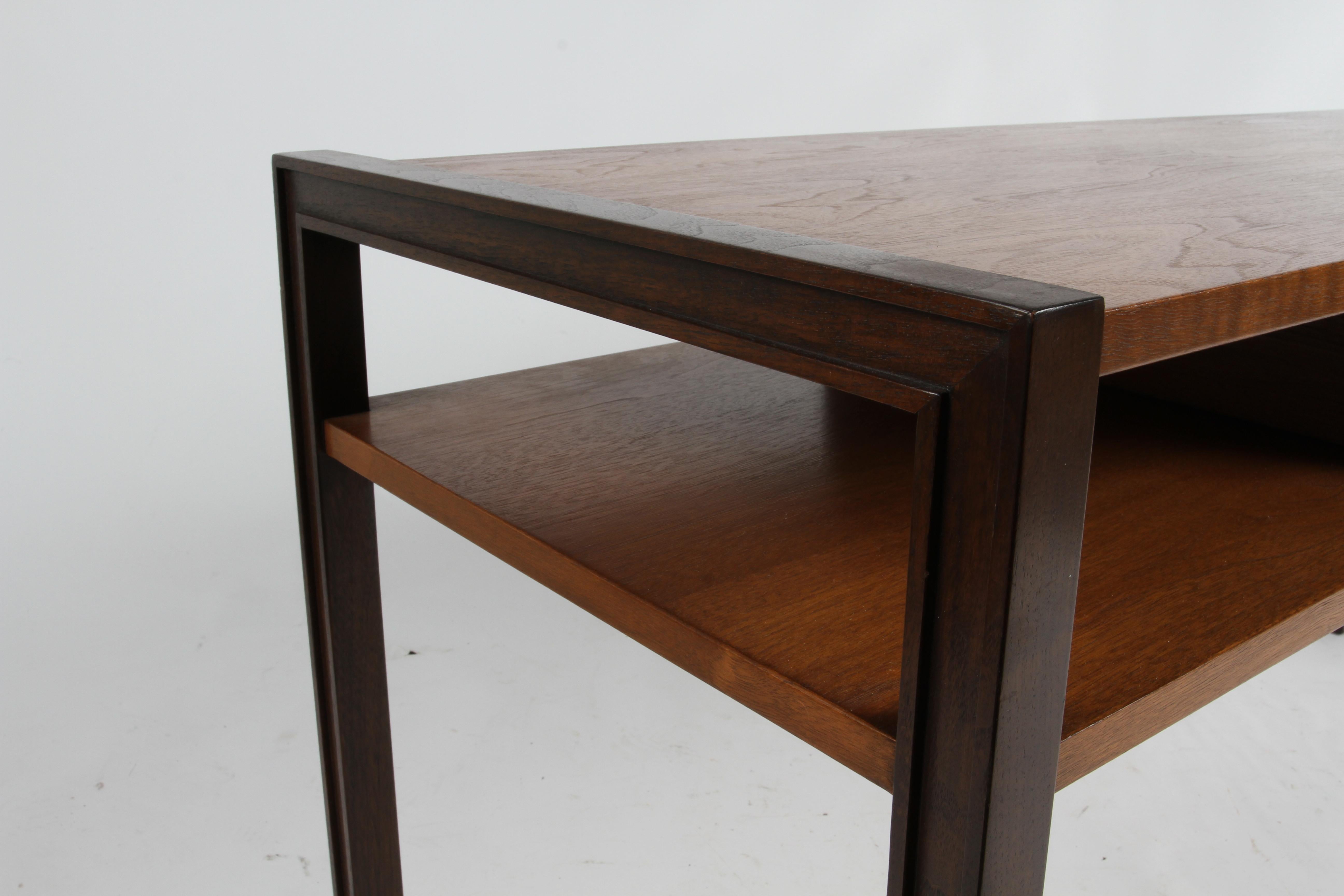 Brass Edward Wormley for Dunbar Two-Tone Walnut Console or Sofa Table with Drawer