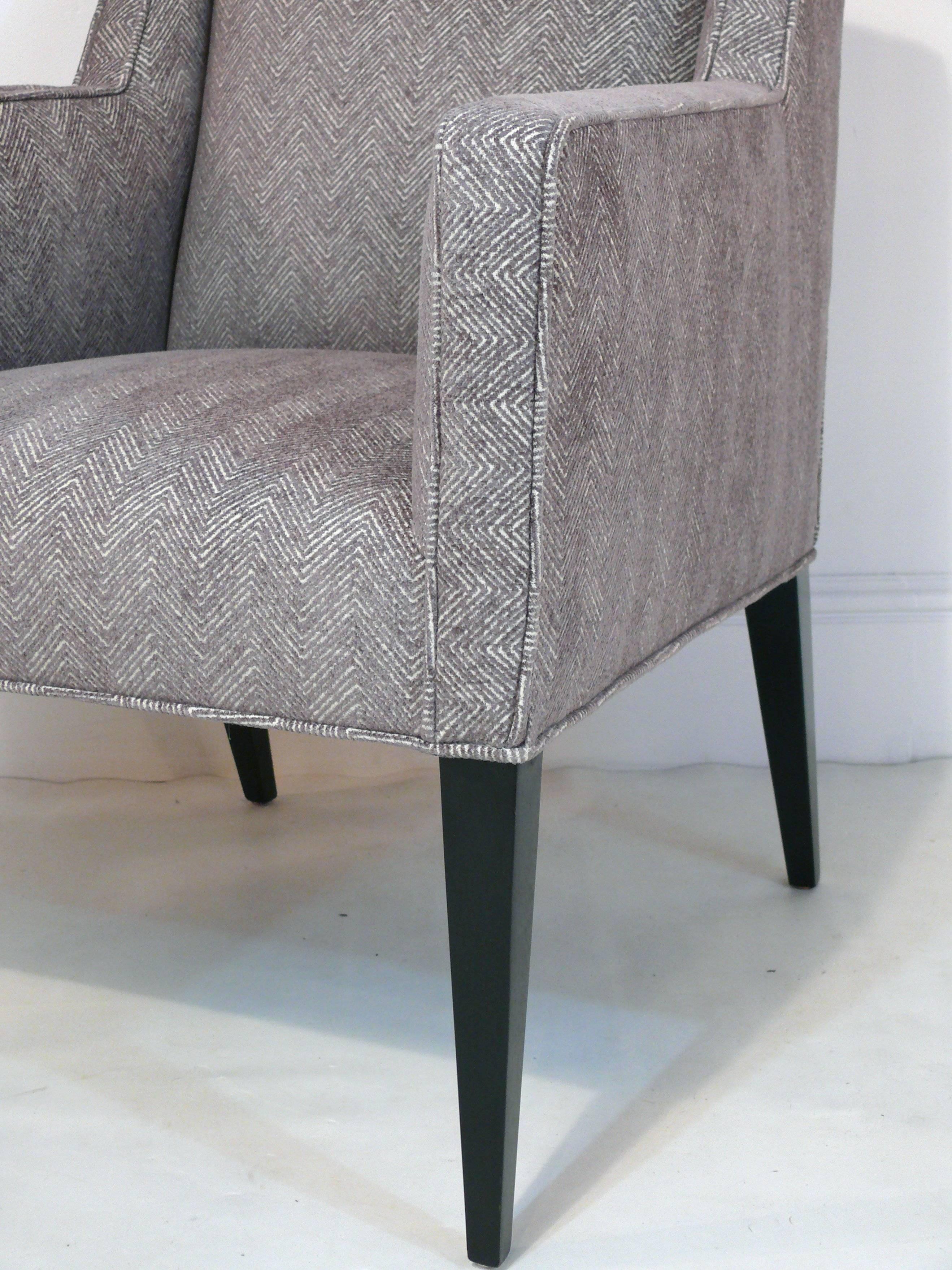 Edward Wormley for Dunbar single club or side chair, makes a great desk chair, upholstered in grey chenile, ebonized legs.