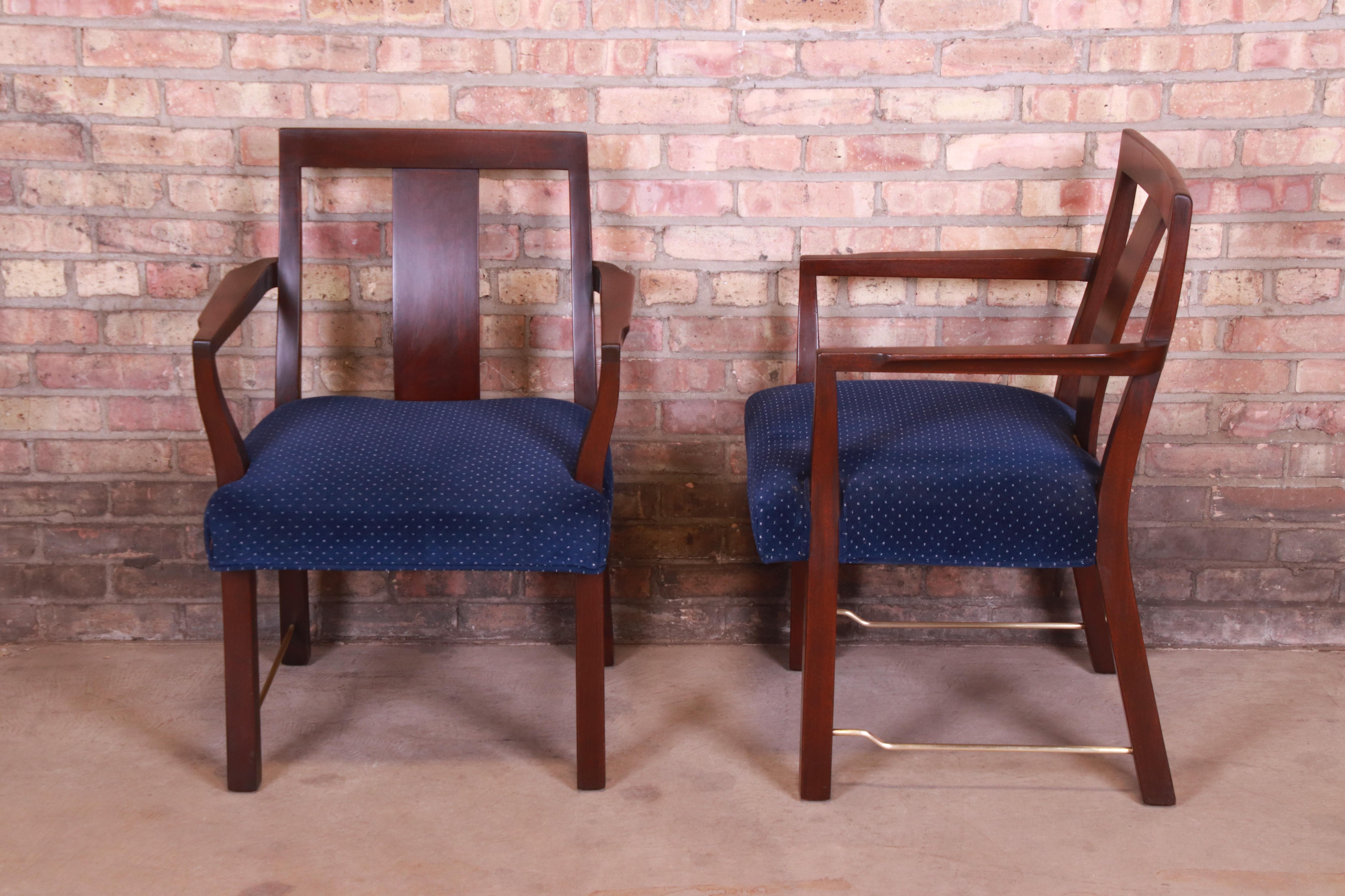 Edward Wormley for Dunbar Walnut and Brass Dining Chairs, Set of Eight 4