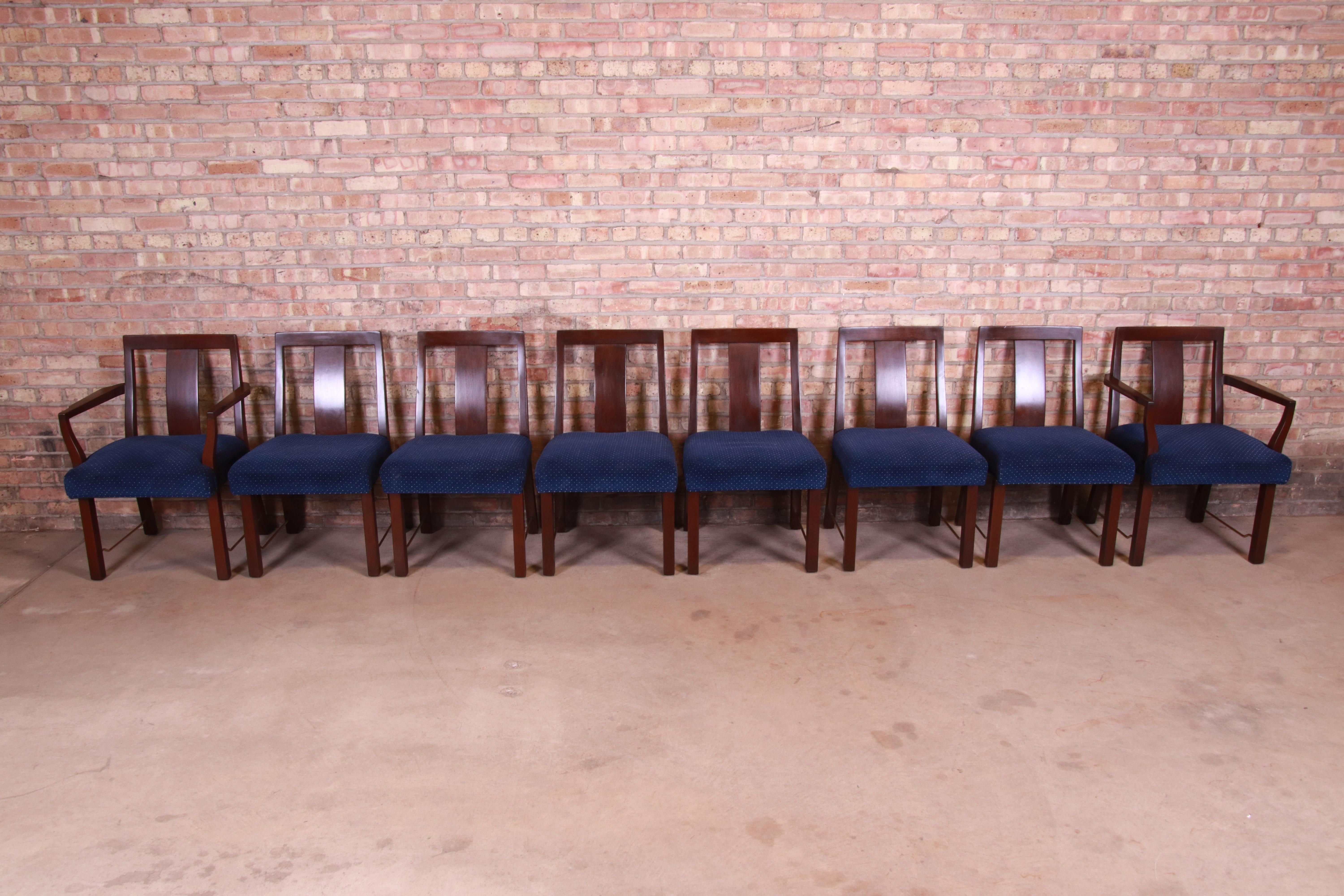 Mid-Century Modern Edward Wormley for Dunbar Walnut and Brass Dining Chairs, Set of Eight
