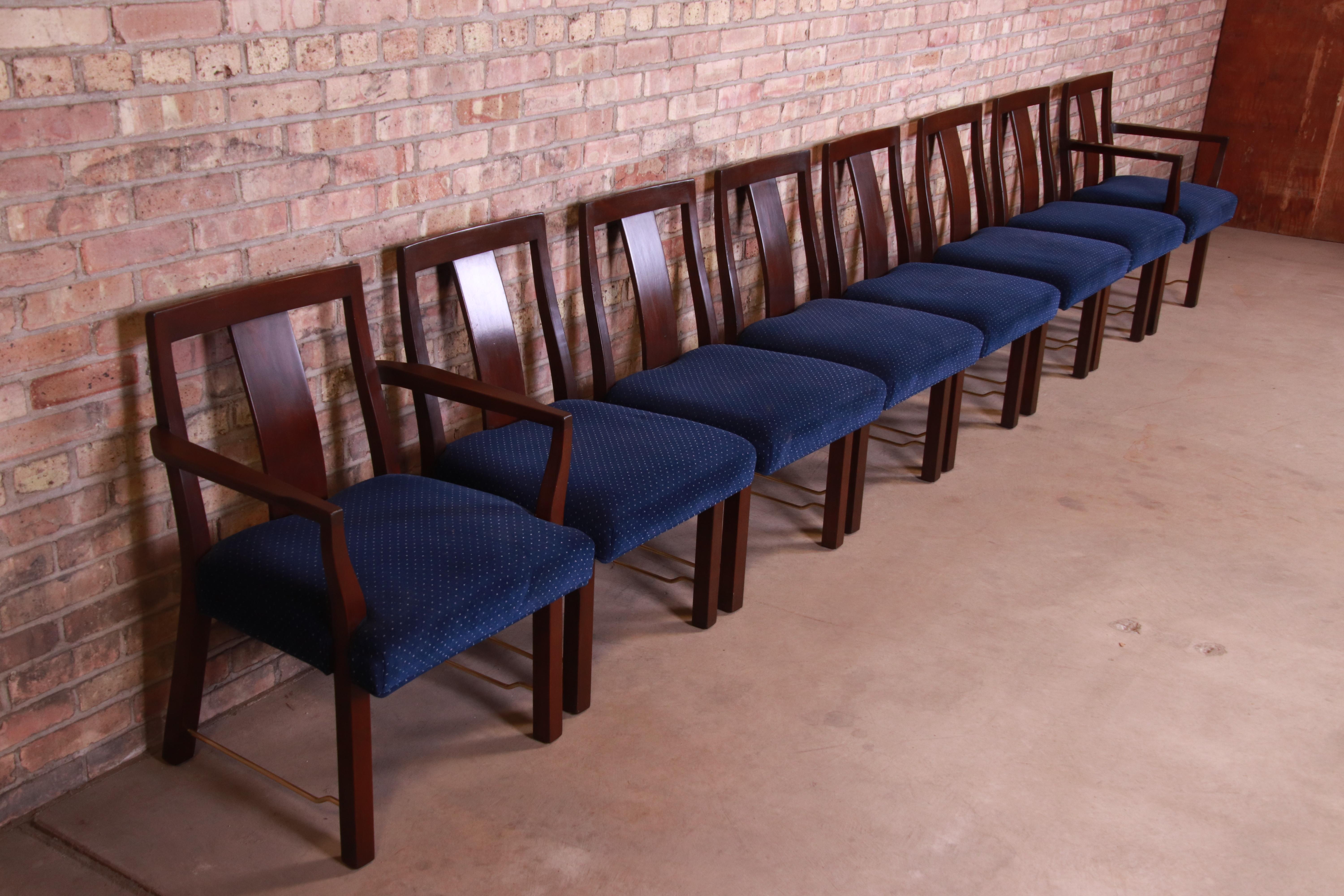 Edward Wormley for Dunbar Walnut and Brass Dining Chairs, Set of Eight In Good Condition In South Bend, IN