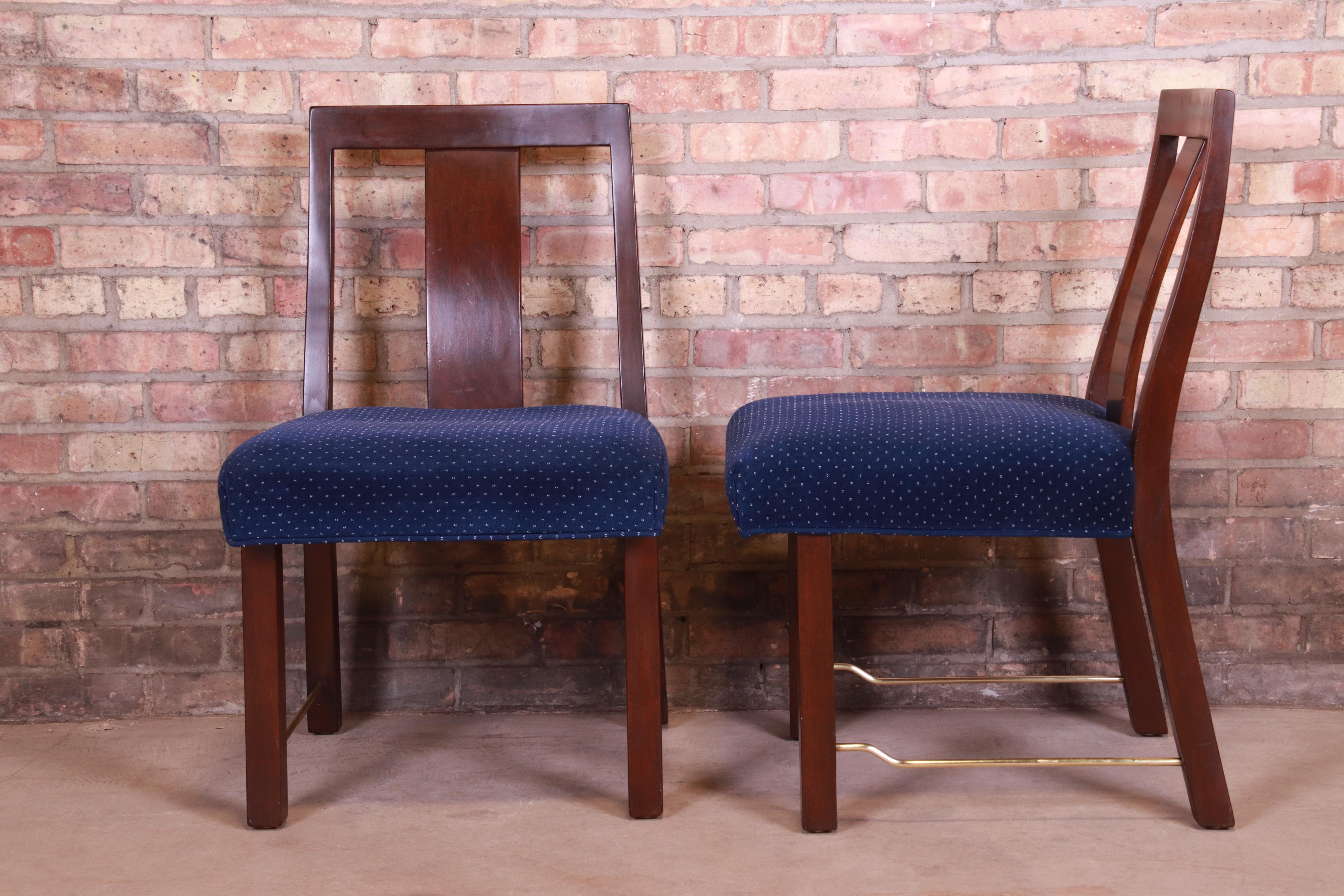 Mid-20th Century Edward Wormley for Dunbar Walnut and Brass Dining Chairs, Set of Eight