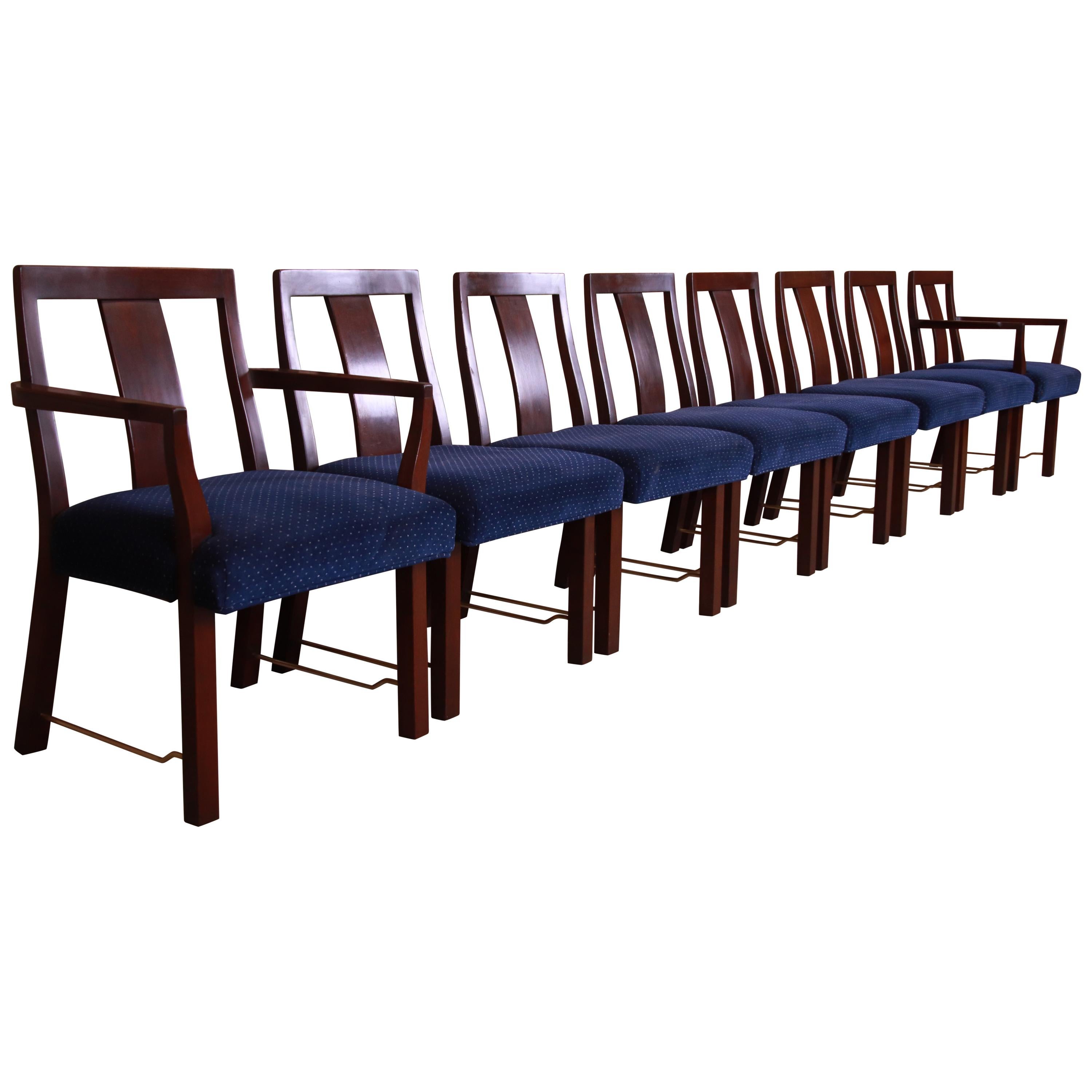 Edward Wormley for Dunbar Walnut and Brass Dining Chairs, Set of Eight