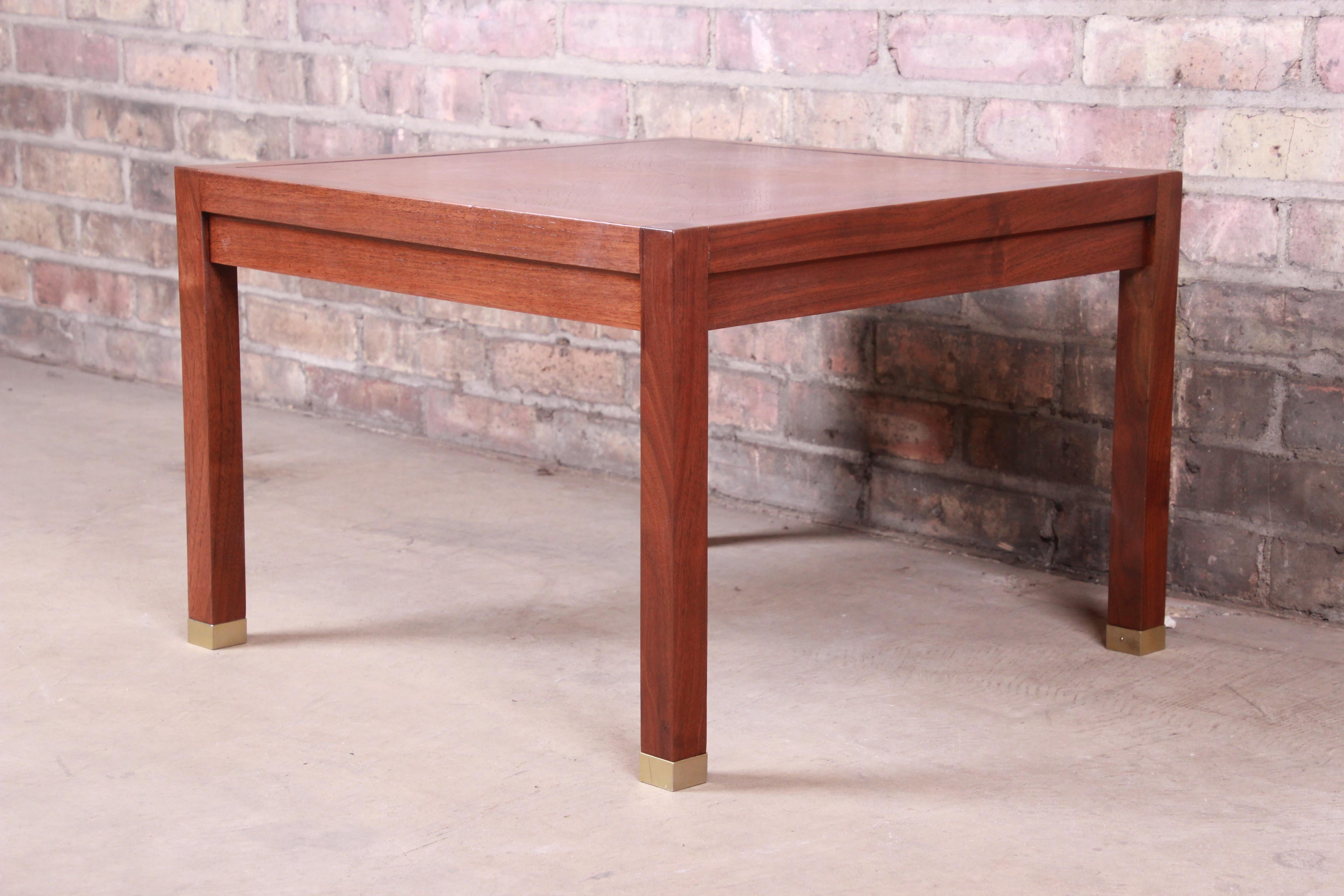 Edward Wormley for Dunbar Walnut and Brass Side Table, Newly Restored In Good Condition In South Bend, IN