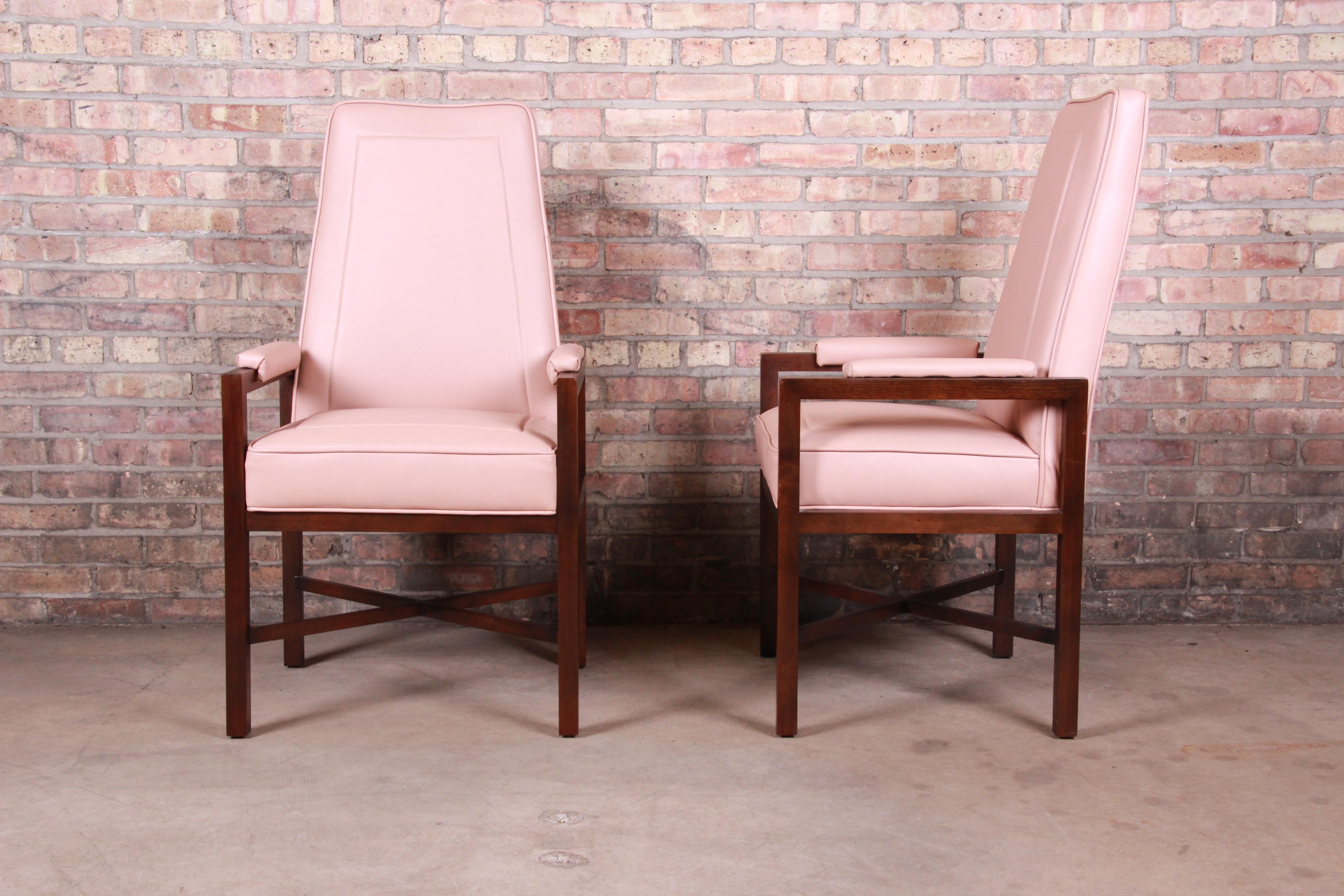 20th Century Edward Wormley for Dunbar Walnut and Leather High Back Dining Chairs, Set of 8