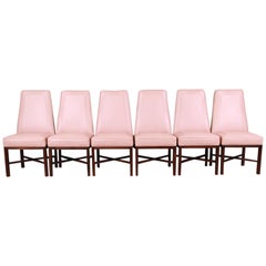 Edward Wormley for Dunbar Walnut and Leather High Back Dining Chairs, Set of Six Edward Wormley for Dunbar Walnut and Leather High Back Dining Chairs, Set of Six