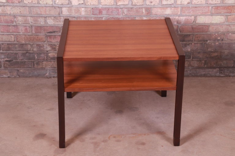 Mid-20th Century Edward Wormley for Dunbar Walnut and Mahogany Two-Tier Side Table, Restored For Sale