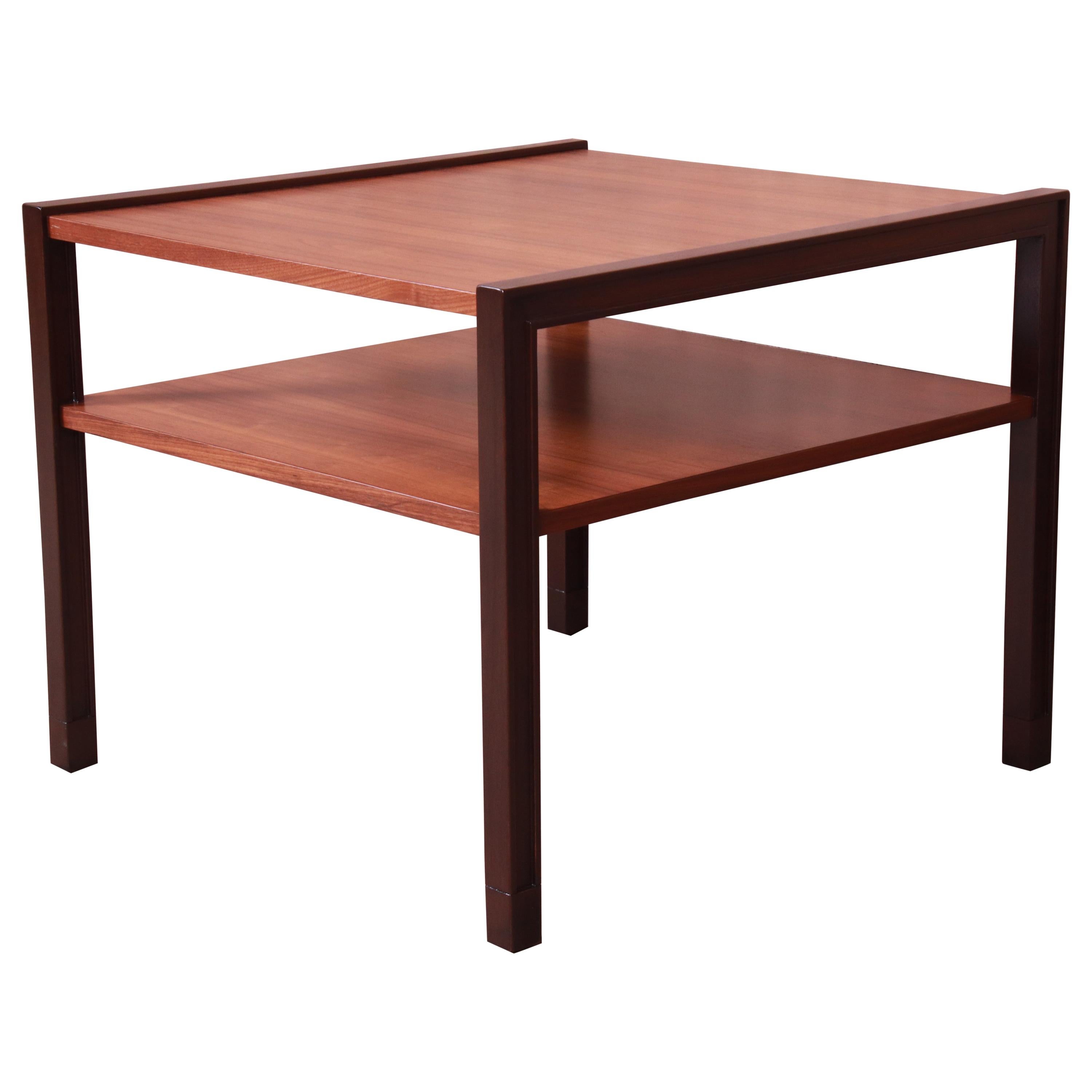 Edward Wormley for Dunbar Walnut and Mahogany Two-Tier Side Table, Restored
