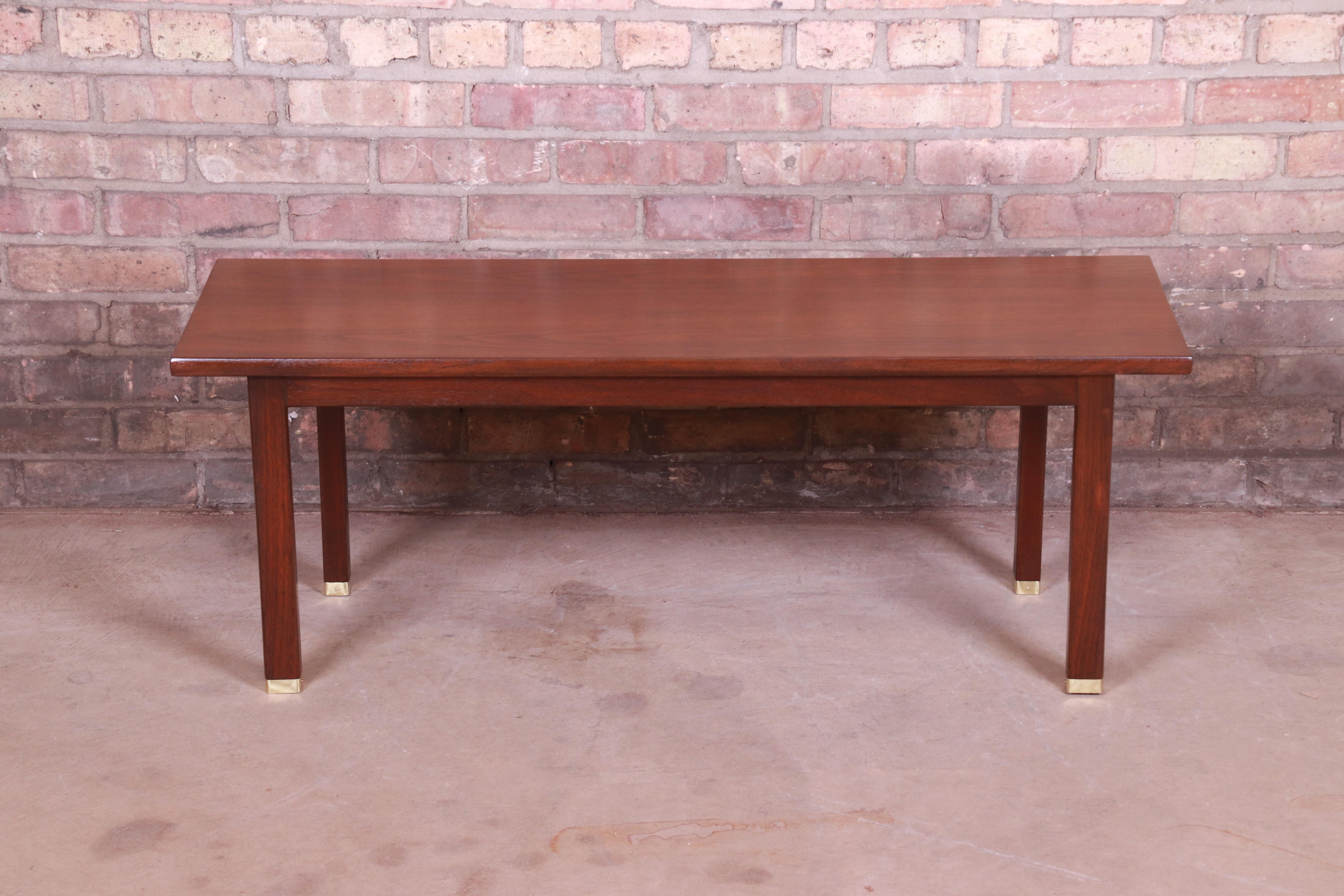 Brass Edward Wormley for Dunbar Walnut Bench or Coffee Table, Newly Refinished