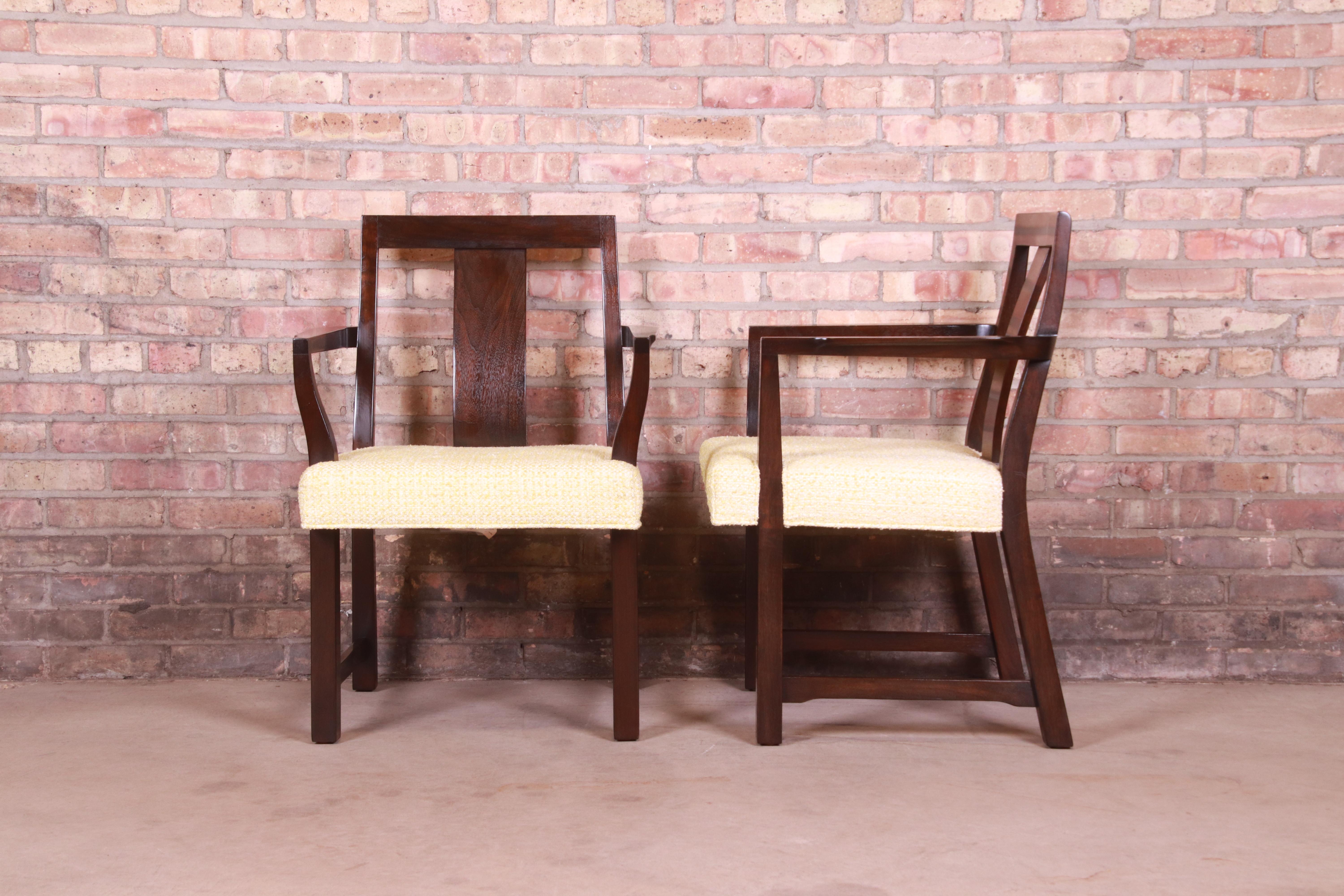 Upholstery Edward Wormley for Dunbar Walnut Dining Chairs, Set of Six