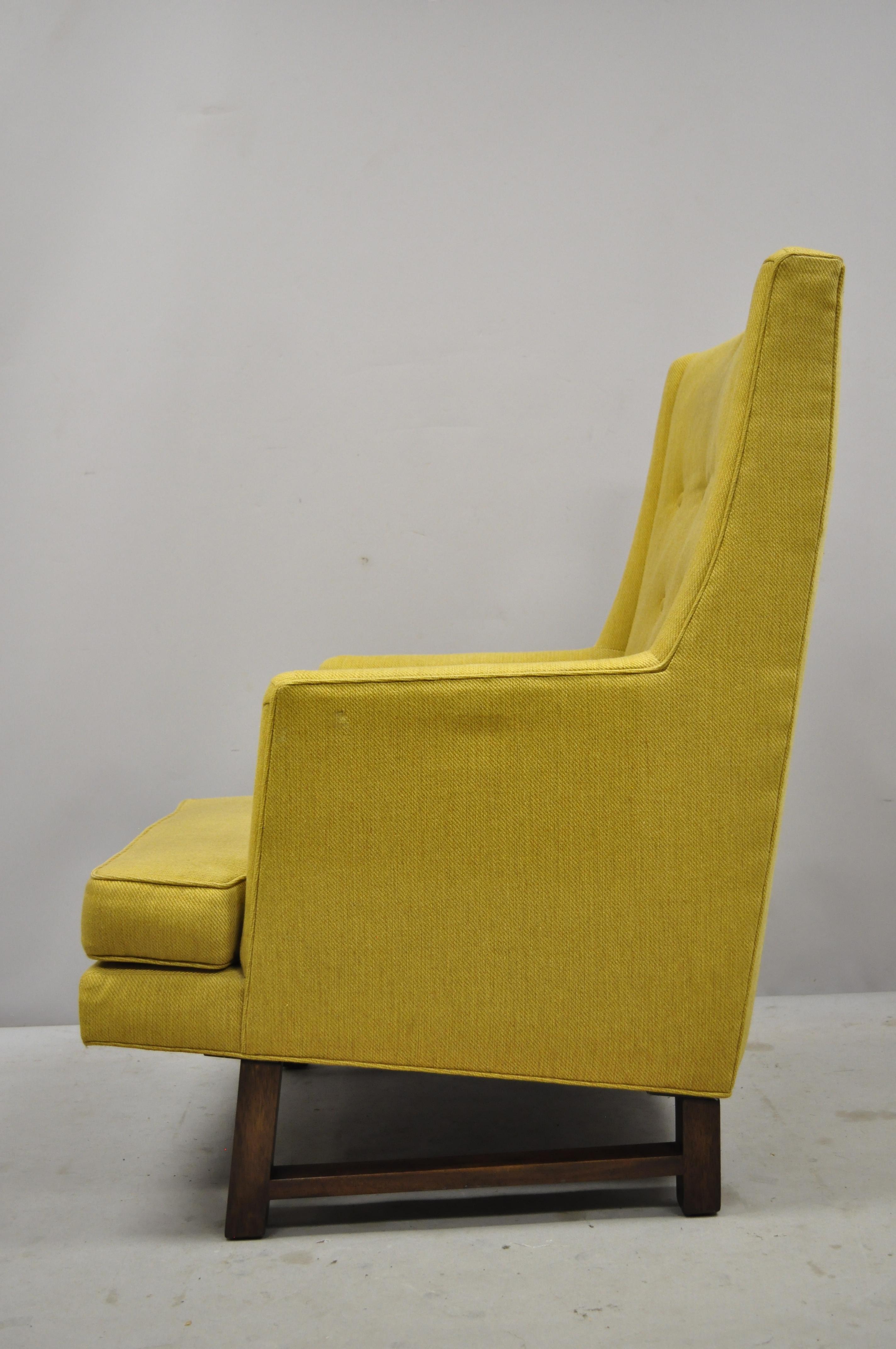 Fabric Edward Wormley for Dunbar Walnut Frame High Back Lounge Chair and Ottoman For Sale