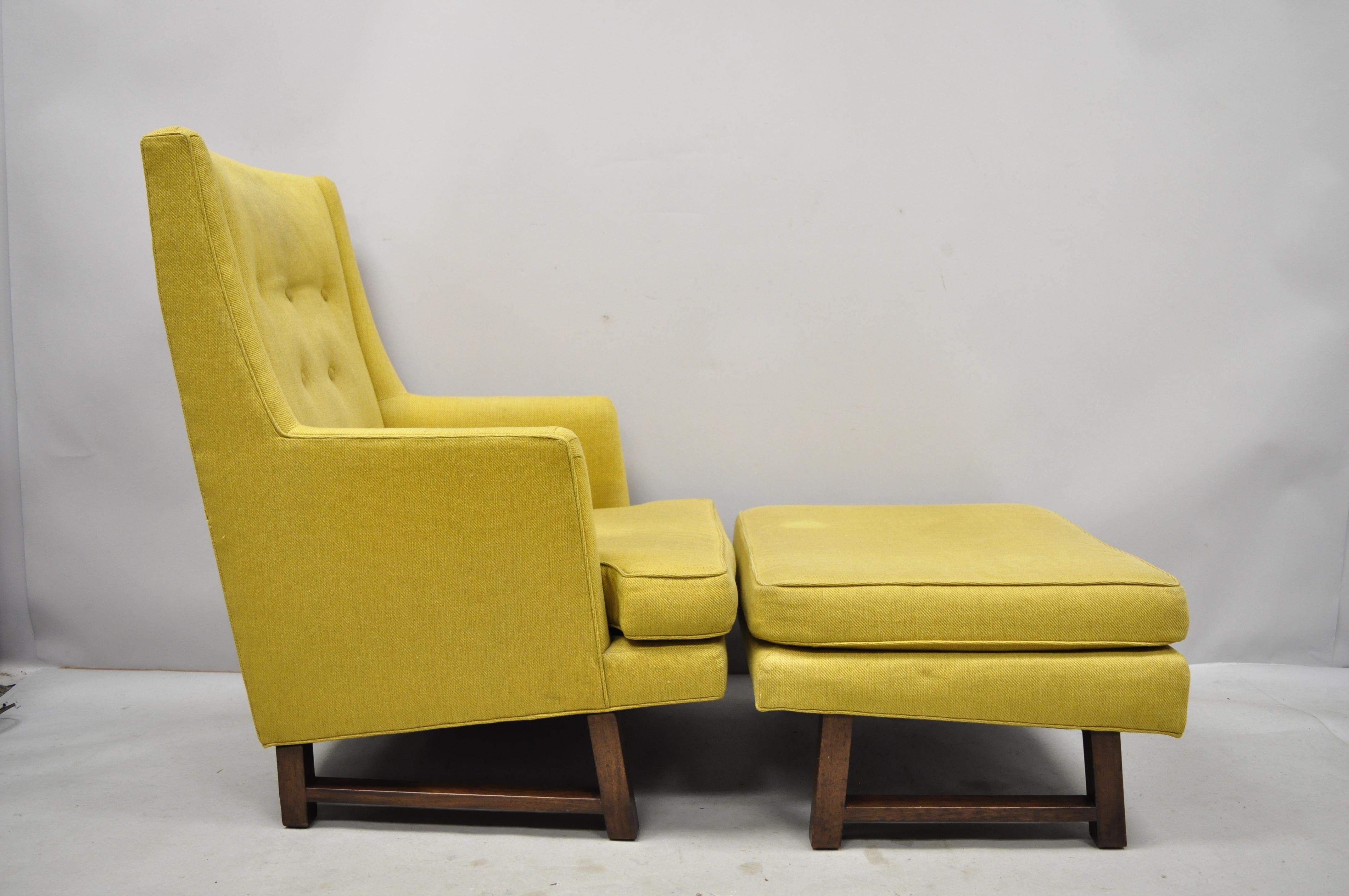 Edward Wormley for Dunbar Walnut Frame High Back Lounge Chair and Ottoman For Sale 2