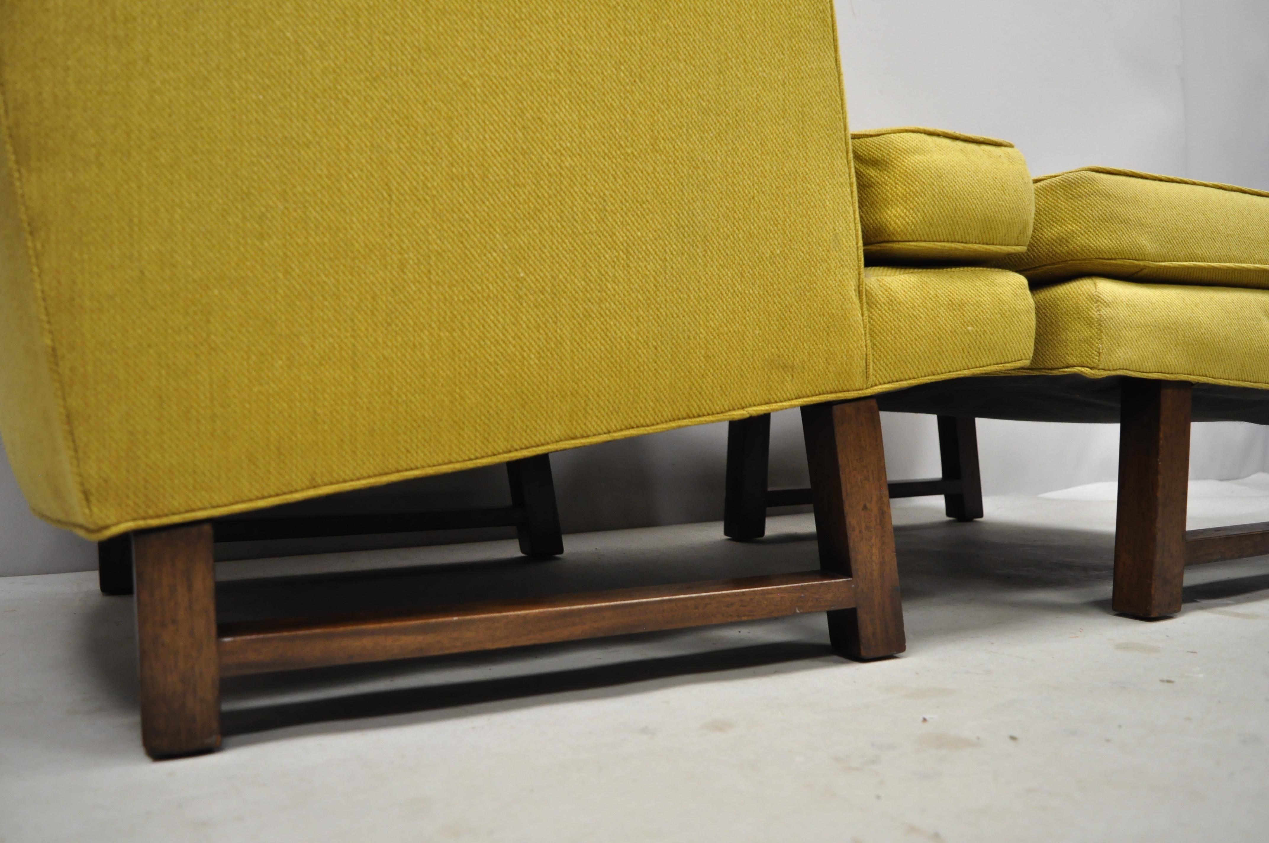 Mid-Century Modern Edward Wormley for Dunbar Walnut Frame High Back Lounge Chair and Ottoman