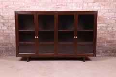 Edward Wormley for Dunbar Walnut Glass Front Bookcase, 1960s