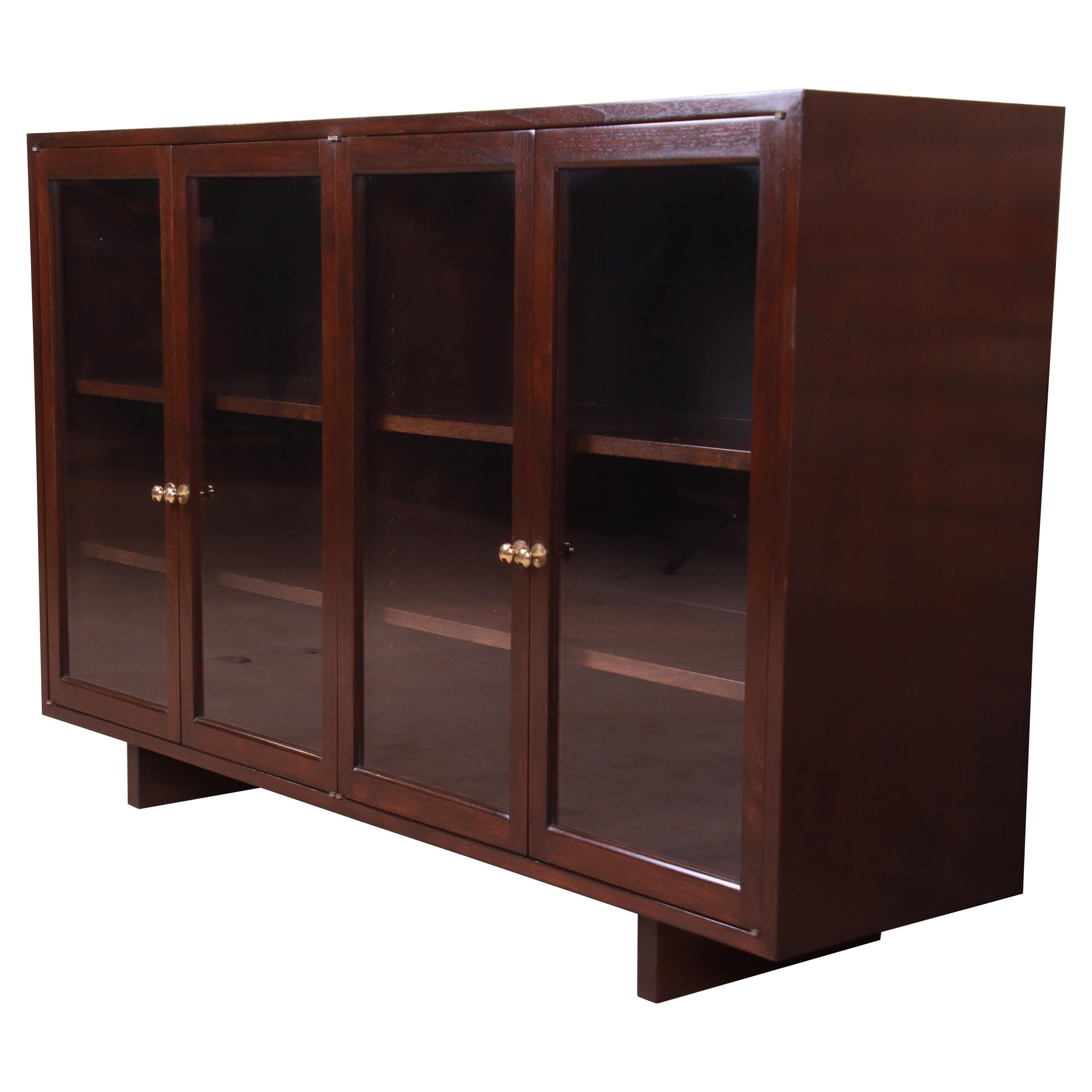 Antique Carved Mahogany Glass Front Double Bookcase at 1stDibs