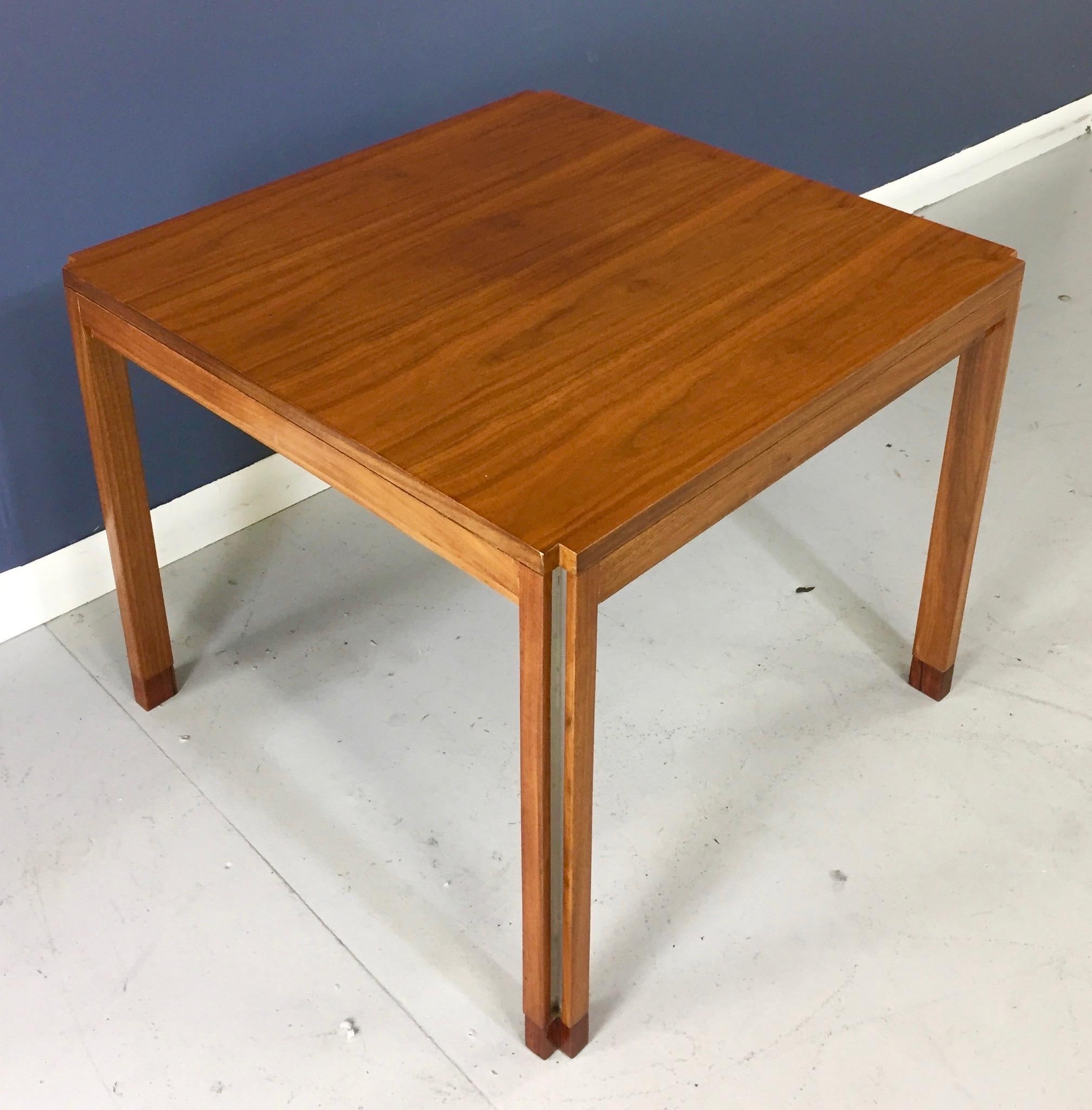 Mid-Century Modern Edward Wormley for Dunbar Walnut Side Table with Rosewood and Aluminium Accents