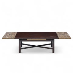 Edward Wormley for Dunbar Walnut Stone and Brass Expanding Coffee Table