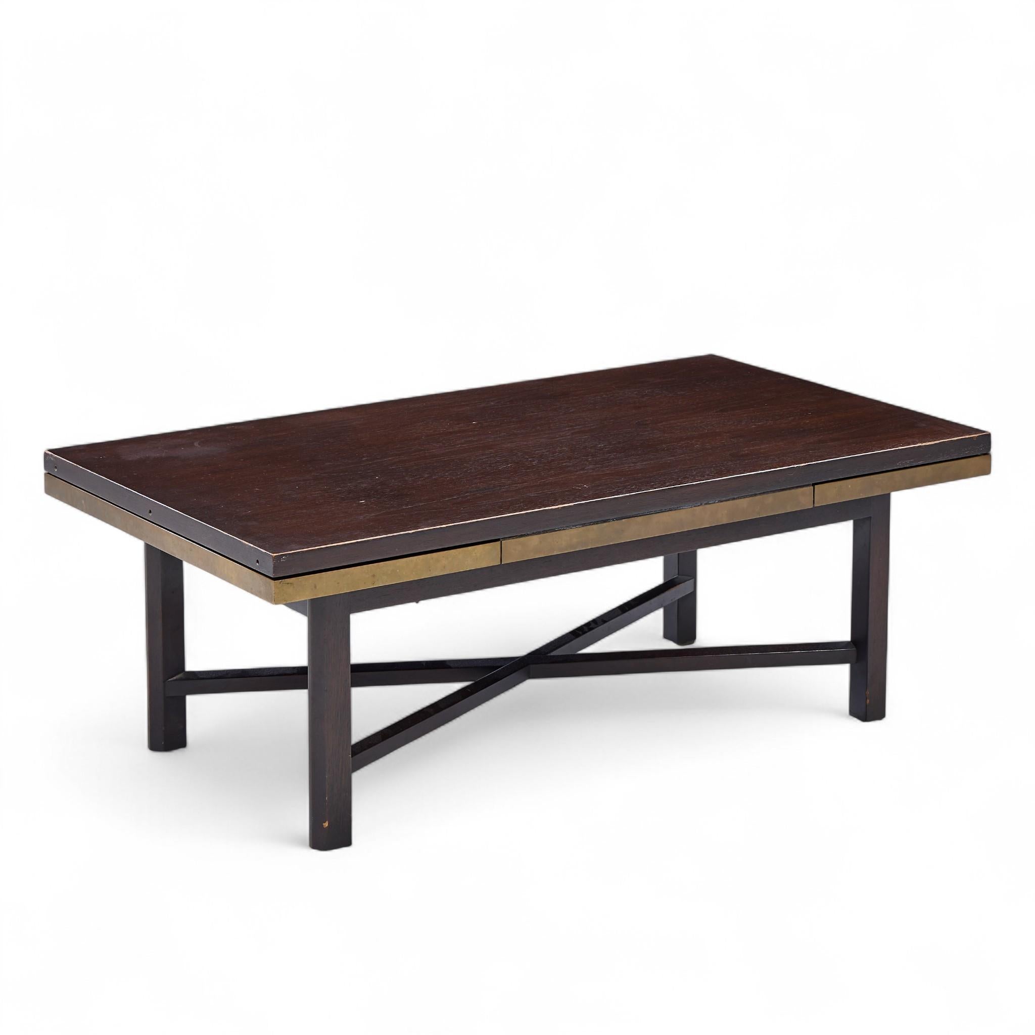 XX secolo Edward Wormley for Dunbar Walnut Stone and Brass Expanding Coffee Table in vendita