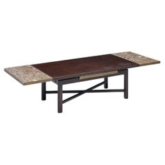Edward Wormley for Dunbar Walnut Stone and Brass Expanding Coffee Table