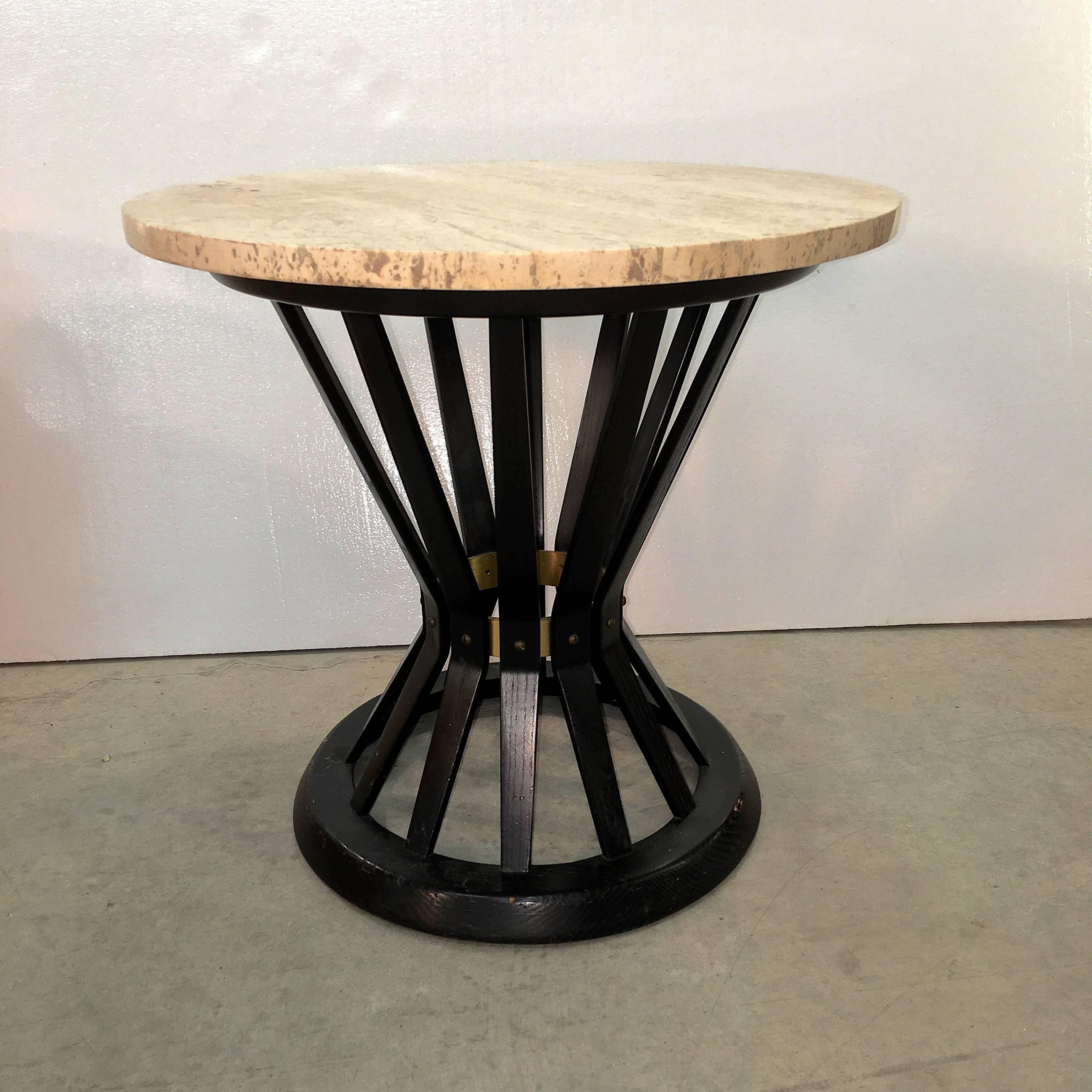 Mid-Century Modern Edward Wormley for Dunbar Wheat Sheaf Occasional Table with Travertine Top