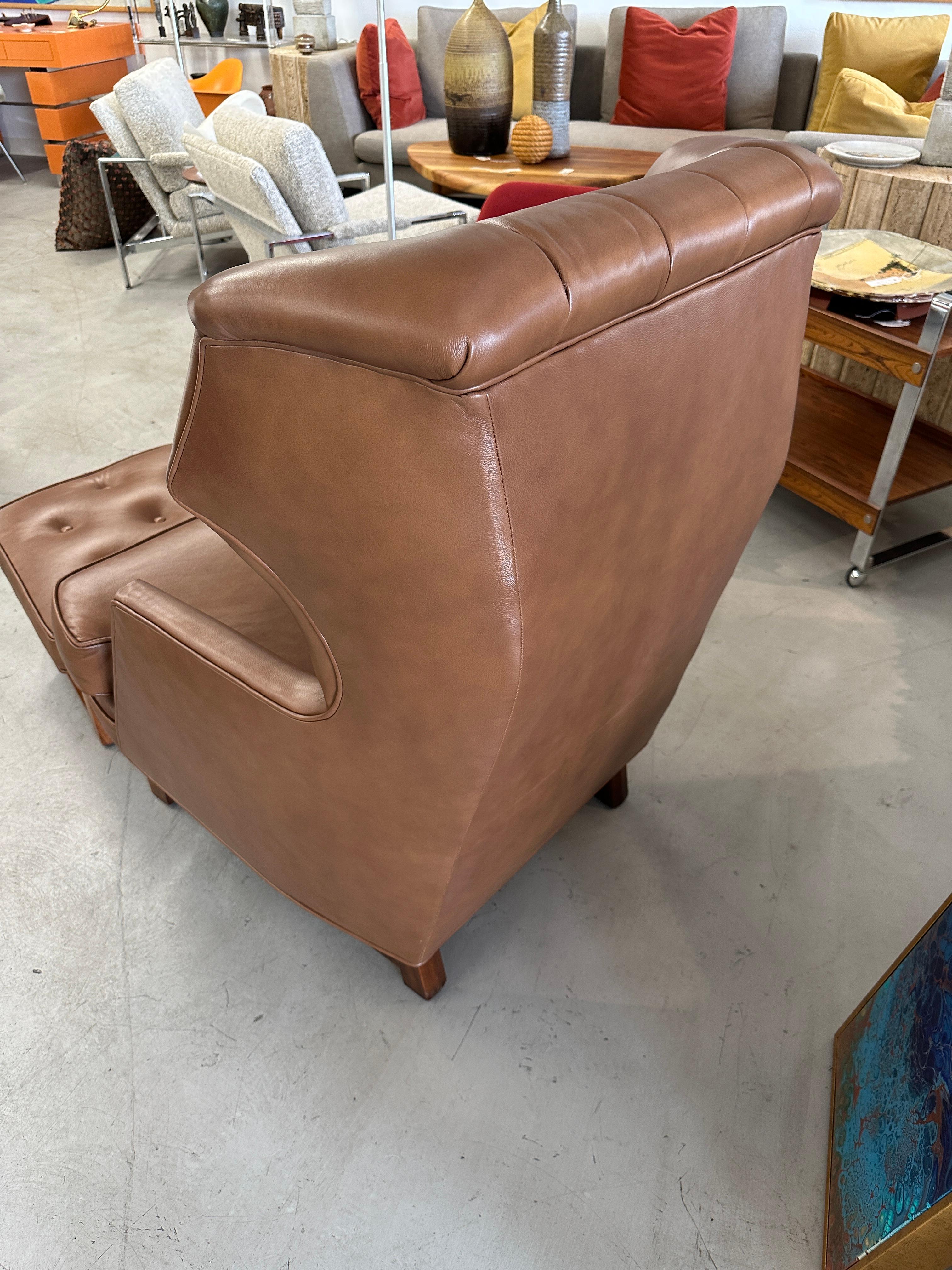 Edward Wormley for Dunbar Wing Back Chair and Ottoman In Good Condition For Sale In Palm Springs, CA