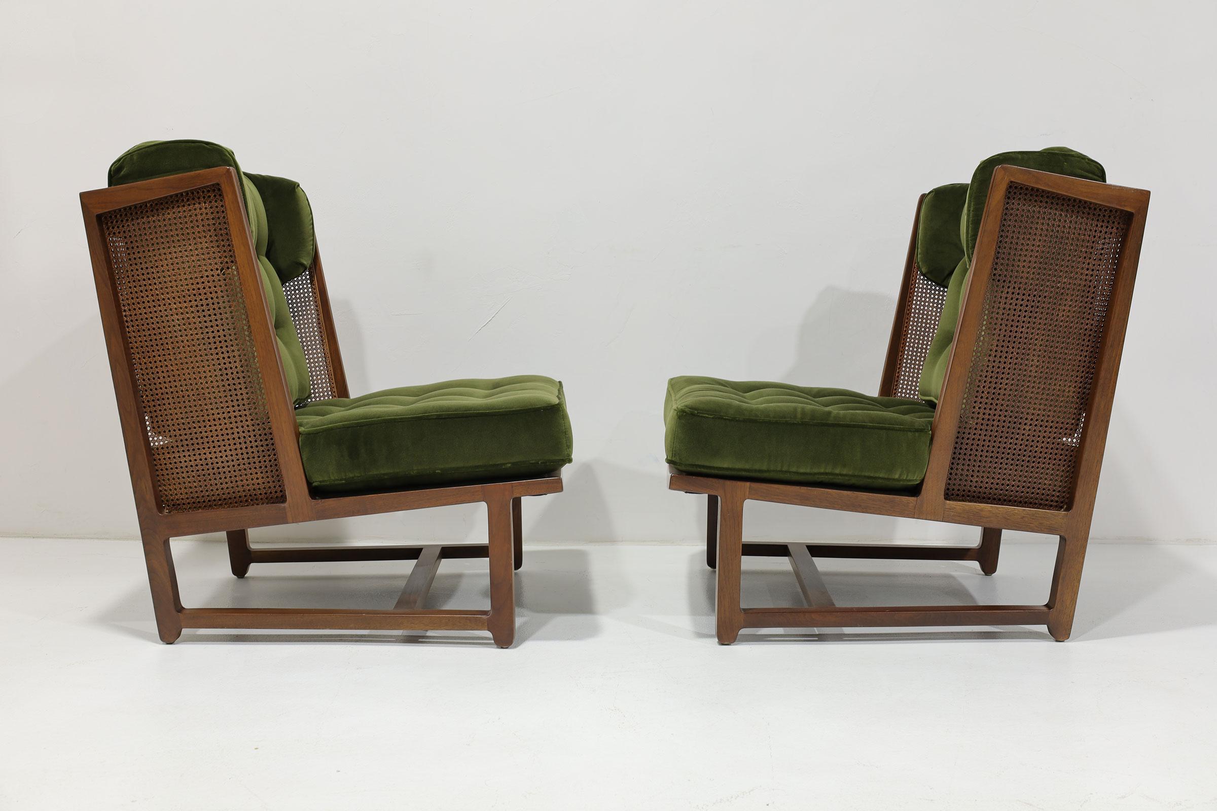 Edward Wormley for Dunbar Wingback Model 6016 Chairs in Velvet In Good Condition For Sale In Dallas, TX