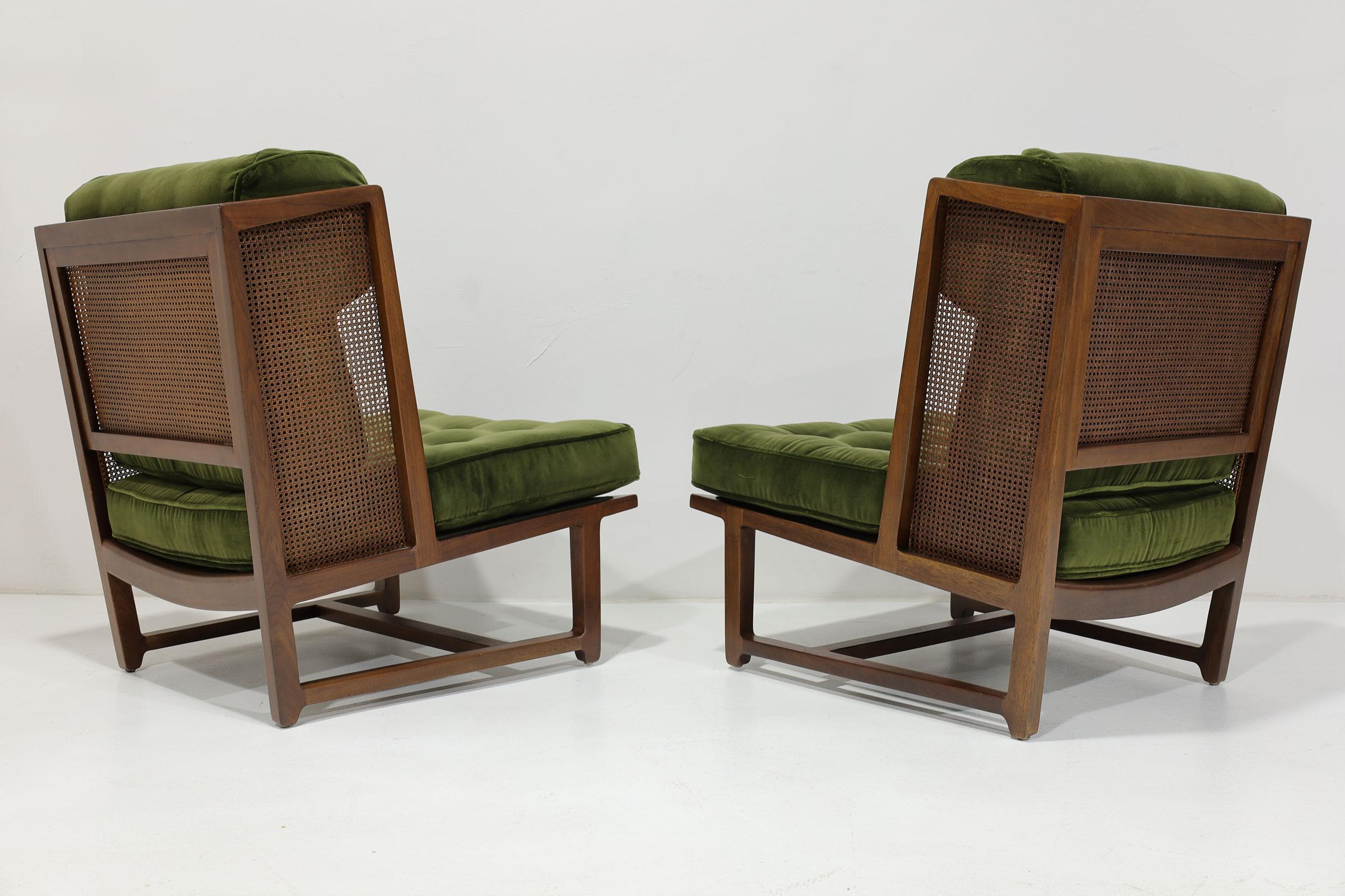 20th Century Edward Wormley for Dunbar Wingback Model 6016 Chairs in Velvet For Sale