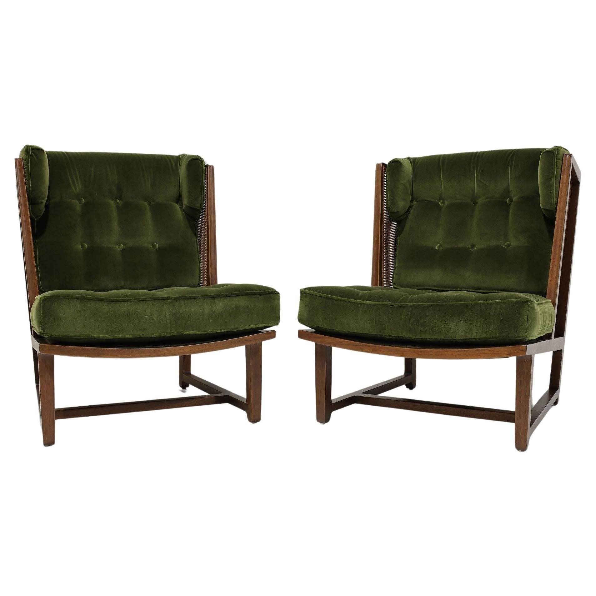 Edward Wormley for Dunbar Wingback Model 6016 Chairs in Velvet For Sale