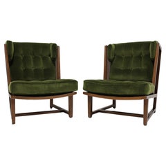 Edward Wormley for Dunbar Wingback Model 6016 Chairs in Velvet