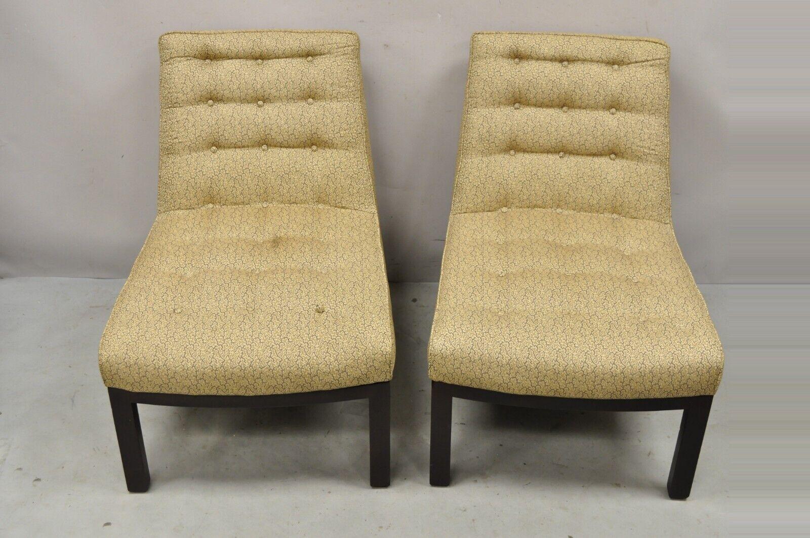 Mid-Century Modern Edward Wormley for Dunbar Wood Frame Slipper Lounge Chairs, a Pair For Sale