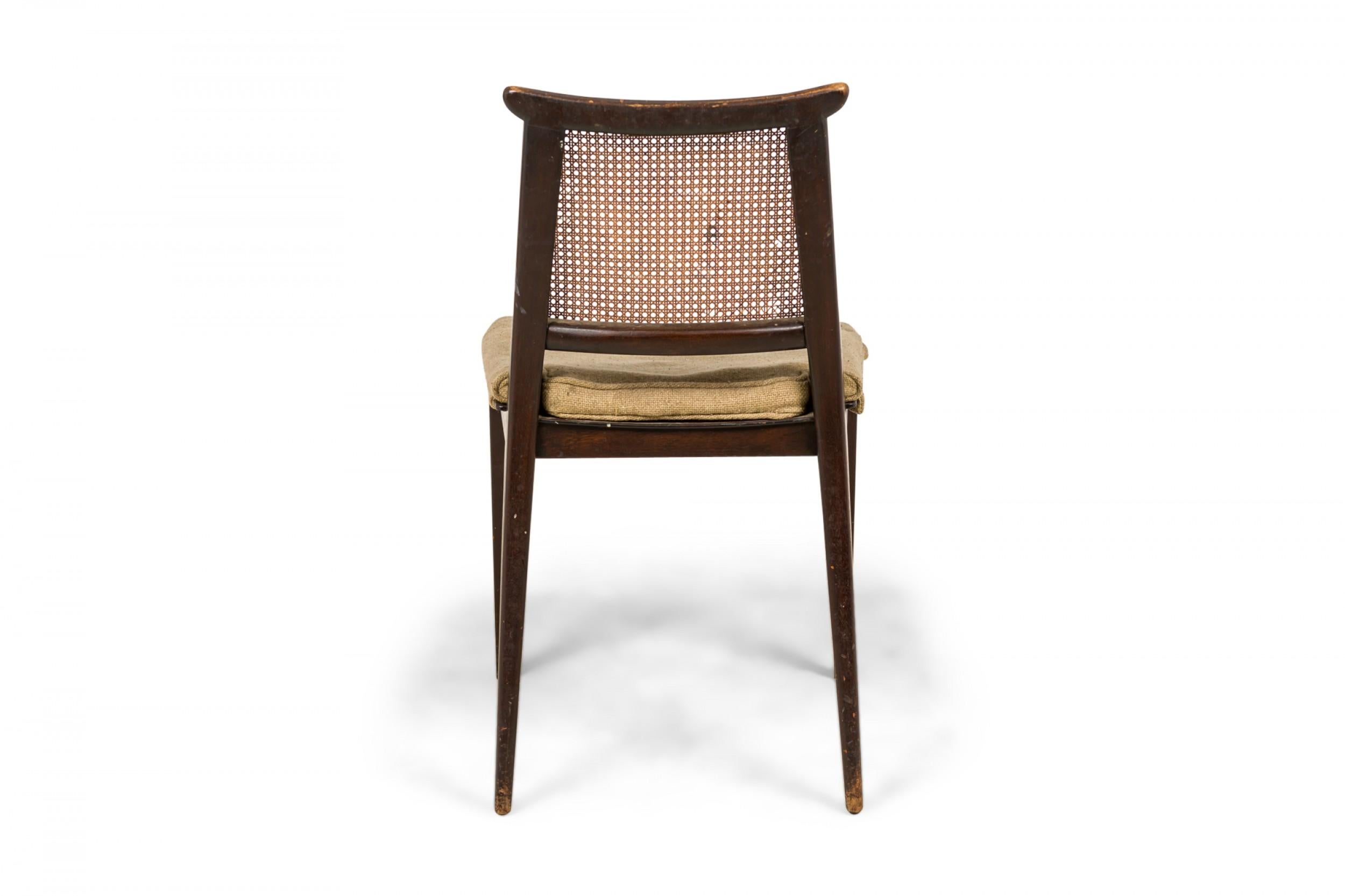 Edward Wormley for Dunbar Wooden Caned Back and Upholstered Seat Side Chair In Good Condition For Sale In New York, NY