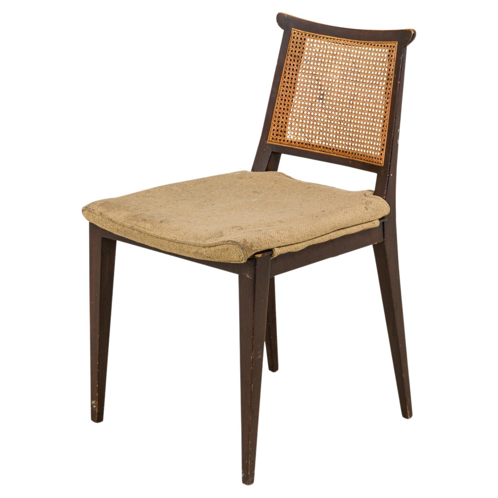 Edward Wormley for Dunbar Wooden Caned Back and Upholstered Seat Side Chair For Sale