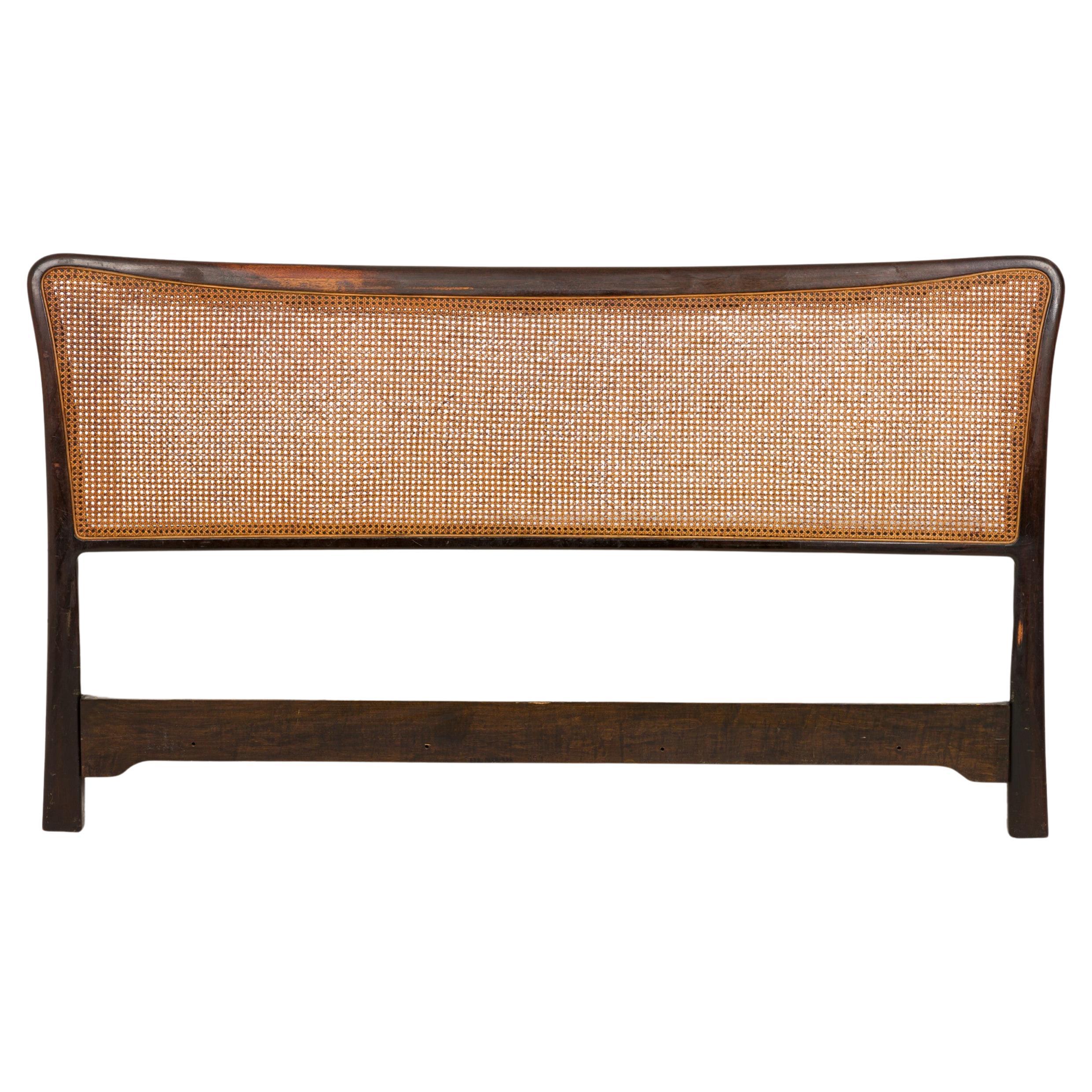 Edward Wormley for Dunbar Wooden Frame Caned Panel Full-Size Bed Headboard For Sale